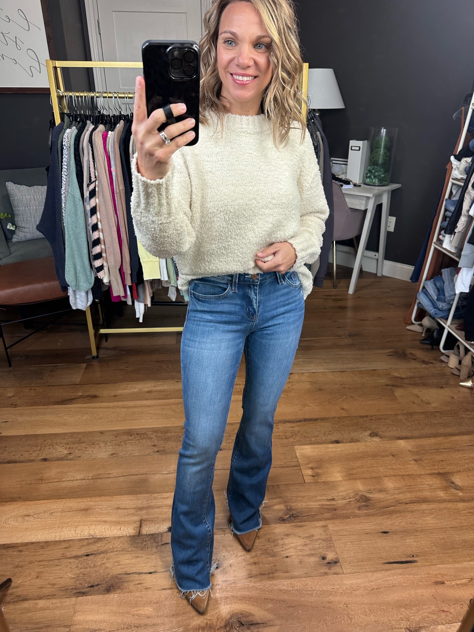 The Landyn Mid-Rise Mini Flare Denim With Raw Hem-Jeans-Vervet-Anna Kaytes Boutique, Women's Fashion Boutique in Grinnell, Iowa