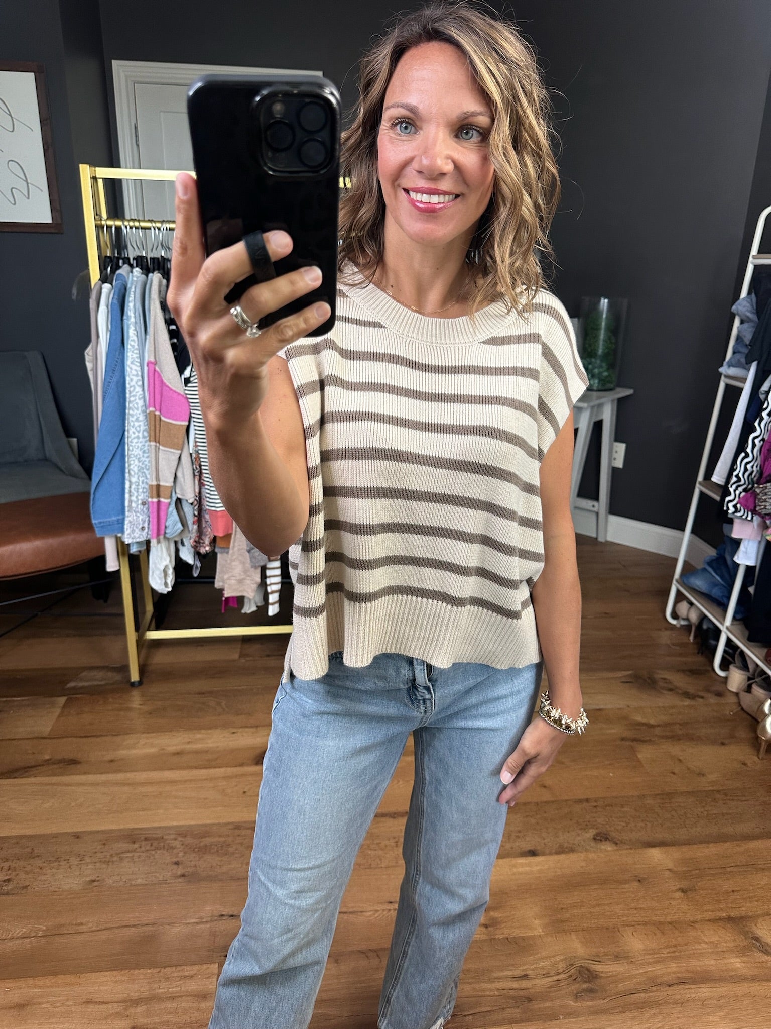 Anything In the World Striped Cap-Sleeve Knit Top - Multiple Options-Entro-Anna Kaytes Boutique, Women's Fashion Boutique in Grinnell, Iowa