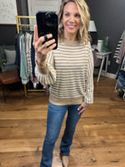 On The Dot Striped Sweater With Balloon Sleeve Detail - Taupe-Sweaters-Be cool 64068-Anna Kaytes Boutique, Women's Fashion Boutique in Grinnell, Iowa