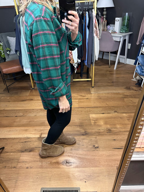 Just A Fling Boyfriend Plaid Button Down Top - Green-Long Sleeves-la miel SRT1304-Anna Kaytes Boutique, Women's Fashion Boutique in Grinnell, Iowa