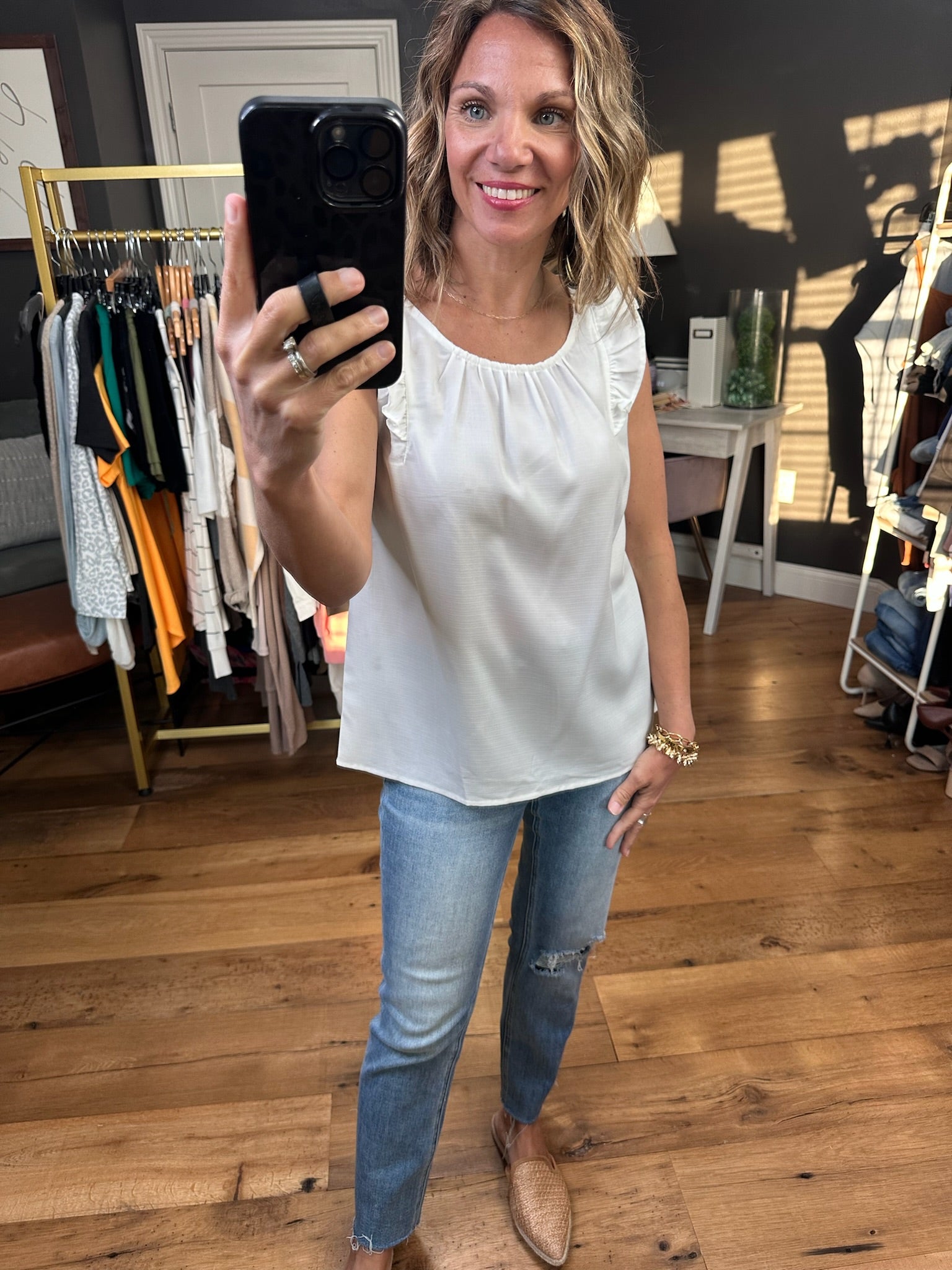 That Girl Flutter Sleeve Top - Ivory-Short Sleeves-Staccato 18725D-Anna Kaytes Boutique, Women's Fashion Boutique in Grinnell, Iowa