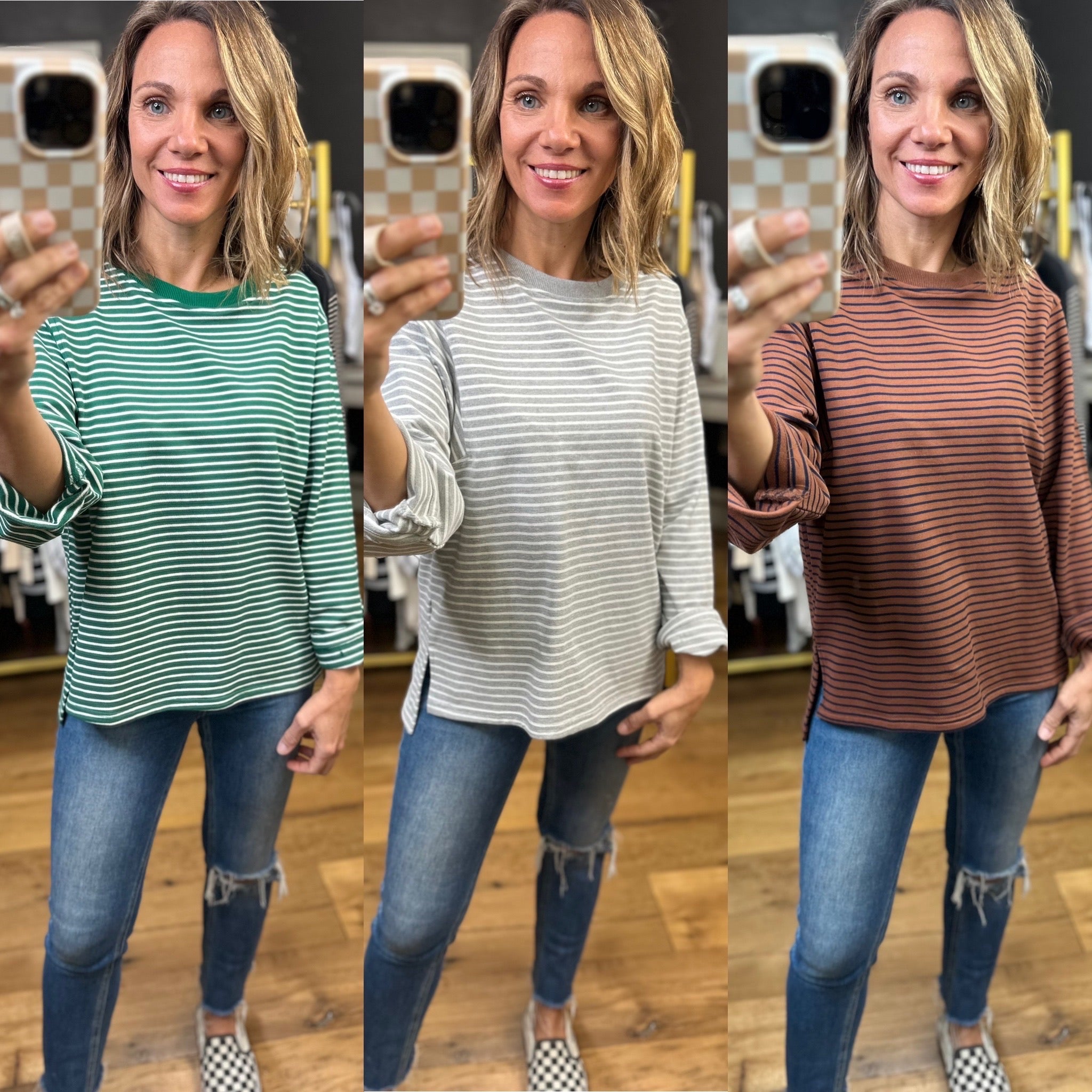 The Kendall Striped Longsleeve Top - Multiple Options-Very J-Anna Kaytes Boutique, Women's Fashion Boutique in Grinnell, Iowa