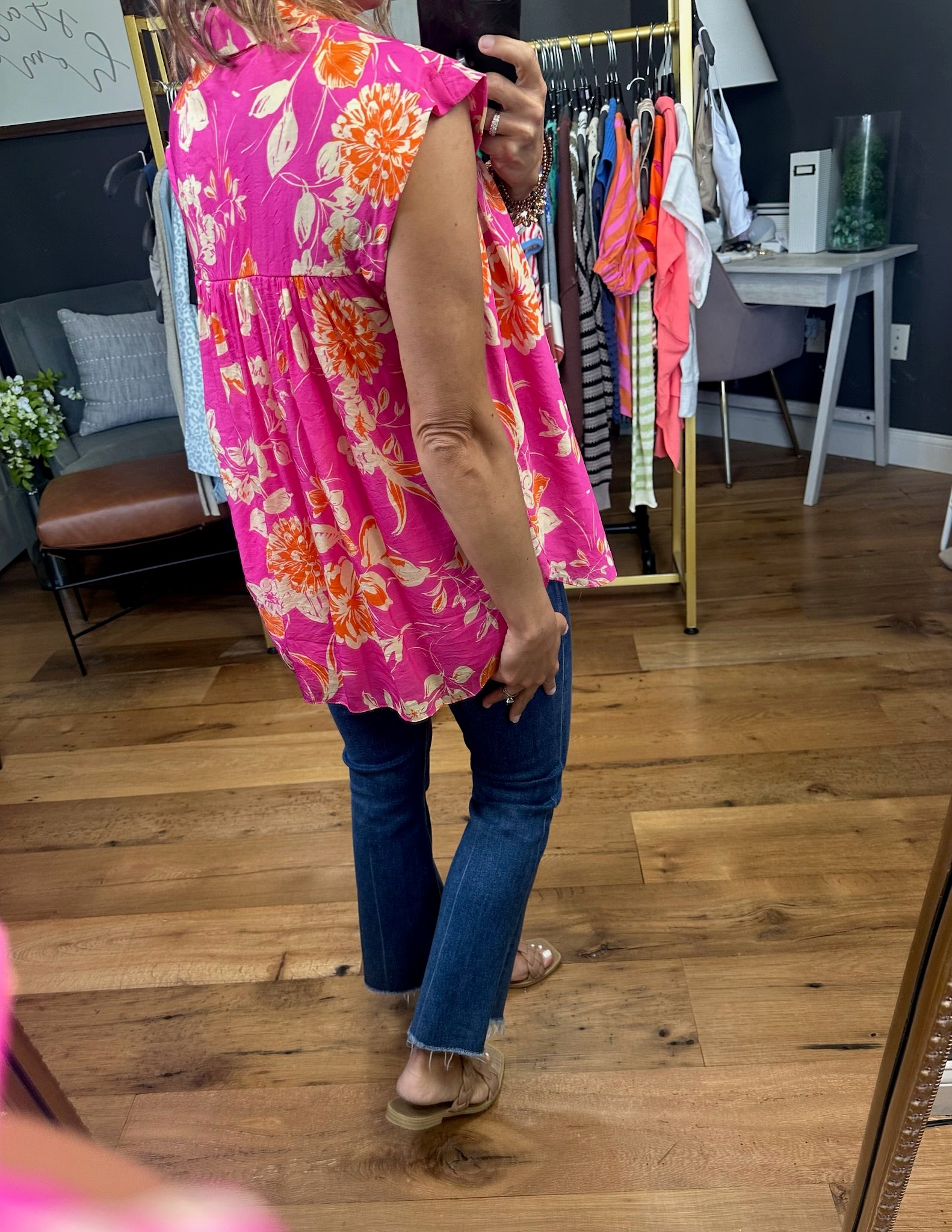 Lesson Learned Floral Top - Hot Pink Multi-Short Sleeves-Fate-Anna Kaytes Boutique, Women's Fashion Boutique in Grinnell, Iowa