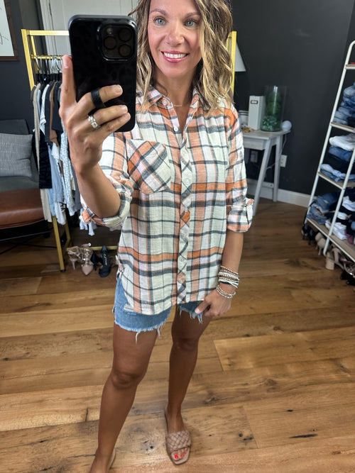 All That's Left Plaid Button-Down Top - Orange/Pink