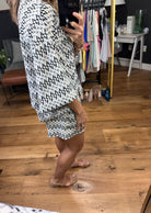 Count Me In Patterned Short + Button-Down Top Set - Black/Ivory-Shorts-Entro T20468 P20469-Anna Kaytes Boutique, Women's Fashion Boutique in Grinnell, Iowa