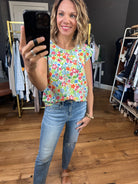 Meadow Morning Floral Top - Ivory Multi-Short Sleeves-Les Amis T1482-E-Anna Kaytes Boutique, Women's Fashion Boutique in Grinnell, Iowa