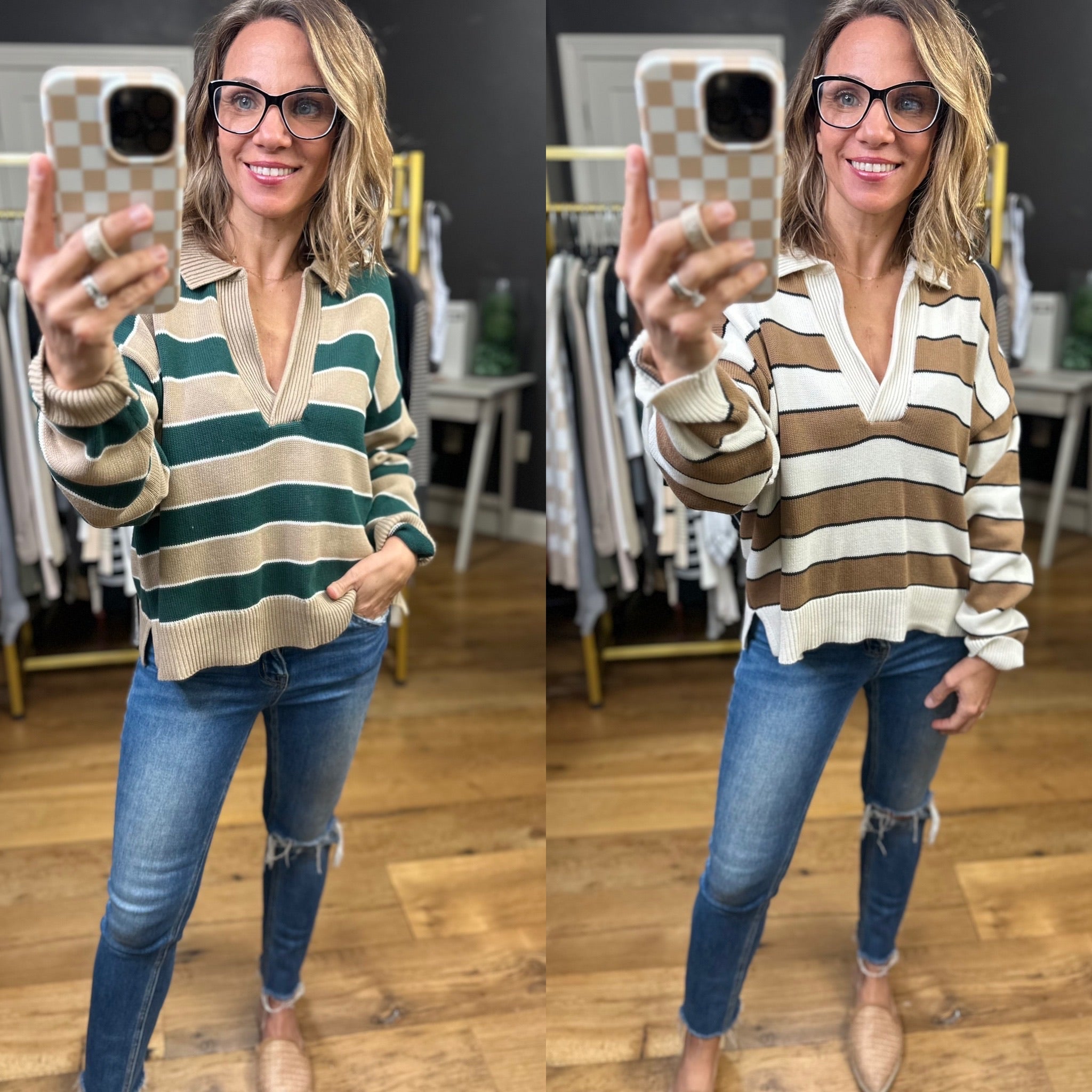 The Nora Striped Collared Sweater - Multiple Options-Blu Pepper-Anna Kaytes Boutique, Women's Fashion Boutique in Grinnell, Iowa