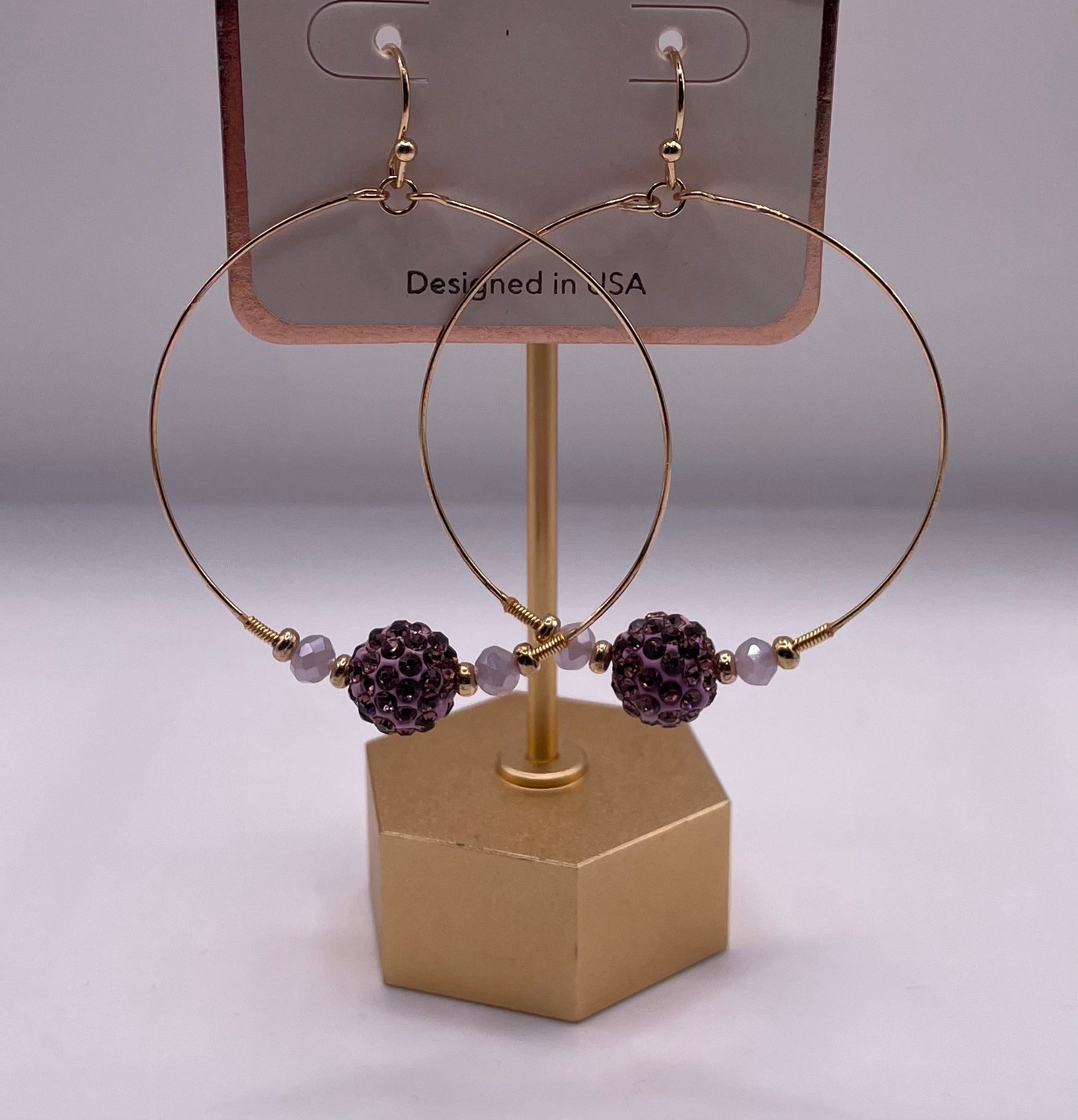 Lilac/Gold Beaded Hoop Earrings-Earrings-Anna Kaytes Boutique-Anna Kaytes Boutique, Women's Fashion Boutique in Grinnell, Iowa