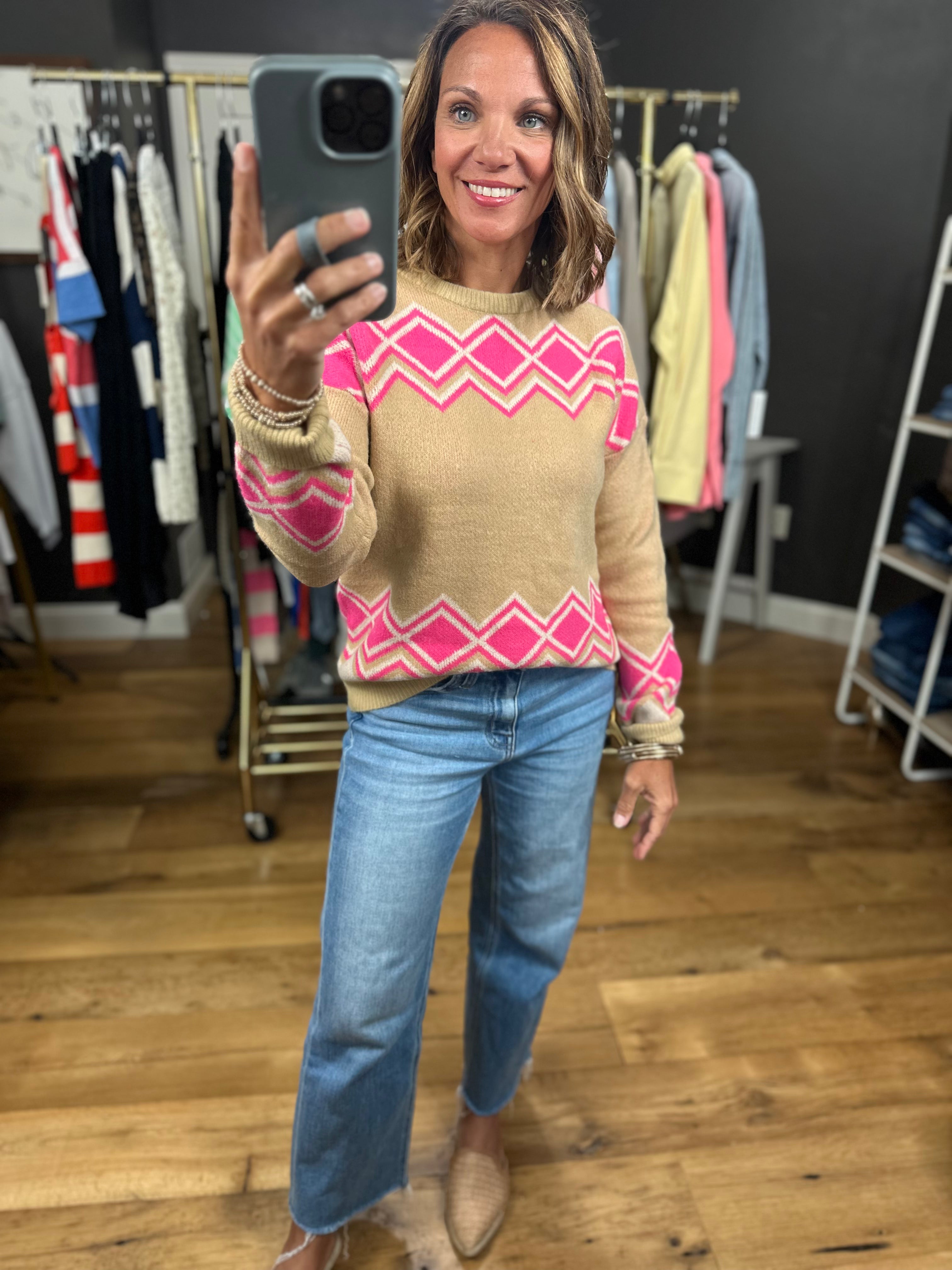 No Place Like Home Patterned Crew Sweater-Sweaters-THML-Anna Kaytes Boutique, Women's Fashion Boutique in Grinnell, Iowa