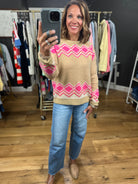 No Place Like Home Patterned Crew Sweater-Sweaters-THML-Anna Kaytes Boutique, Women's Fashion Boutique in Grinnell, Iowa