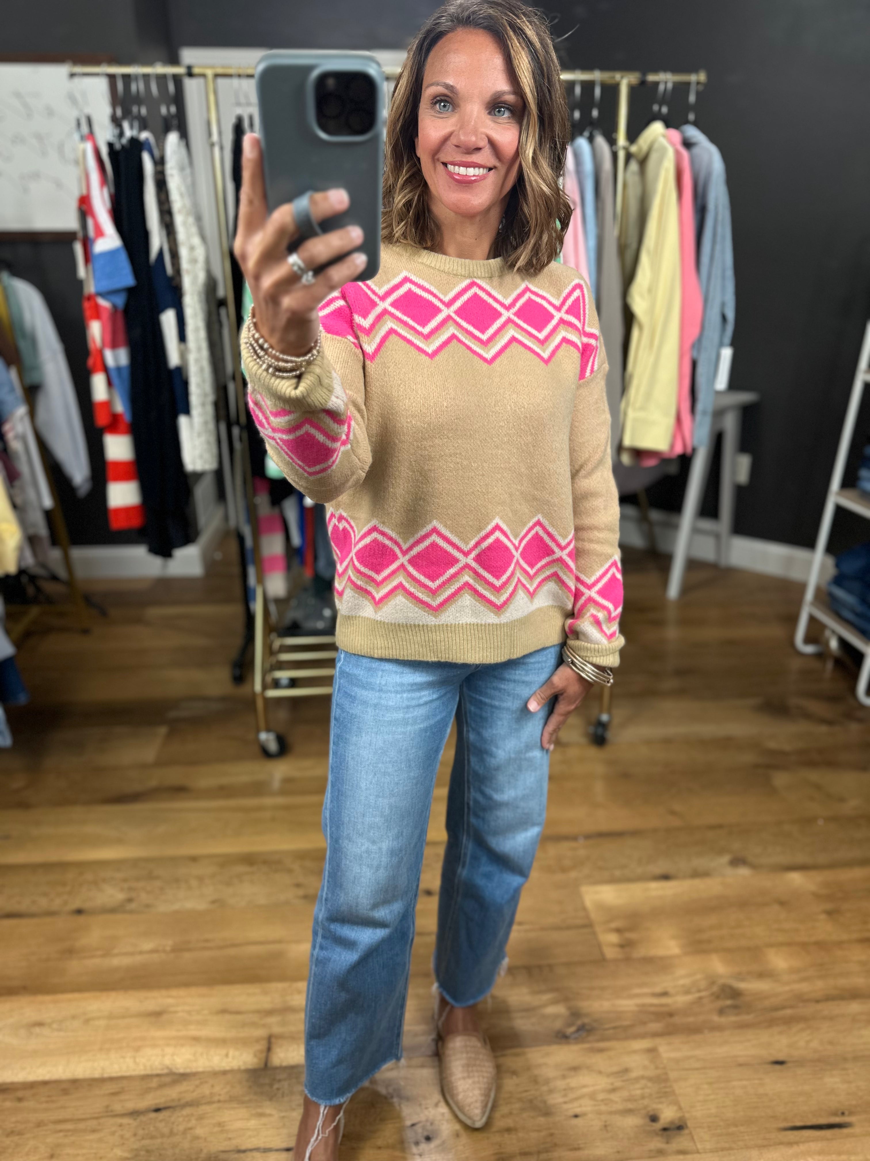 No Place Like Home Patterned Crew Sweater-Sweaters-THML-Anna Kaytes Boutique, Women's Fashion Boutique in Grinnell, Iowa