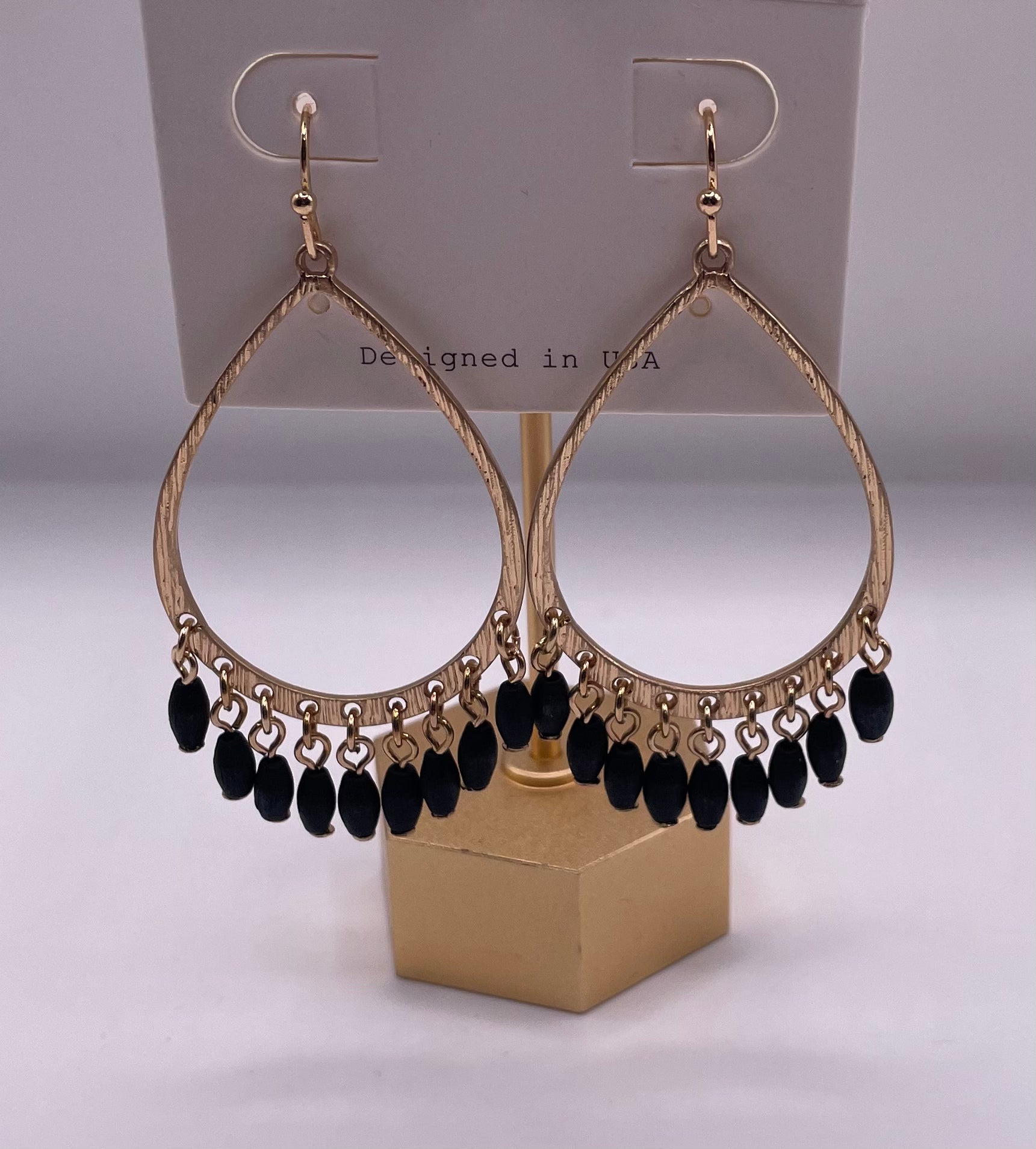 Vanessa Teardrop Earring- Black/Gold-Earrings-Anna Kaytes Boutique-Anna Kaytes Boutique, Women's Fashion Boutique in Grinnell, Iowa
