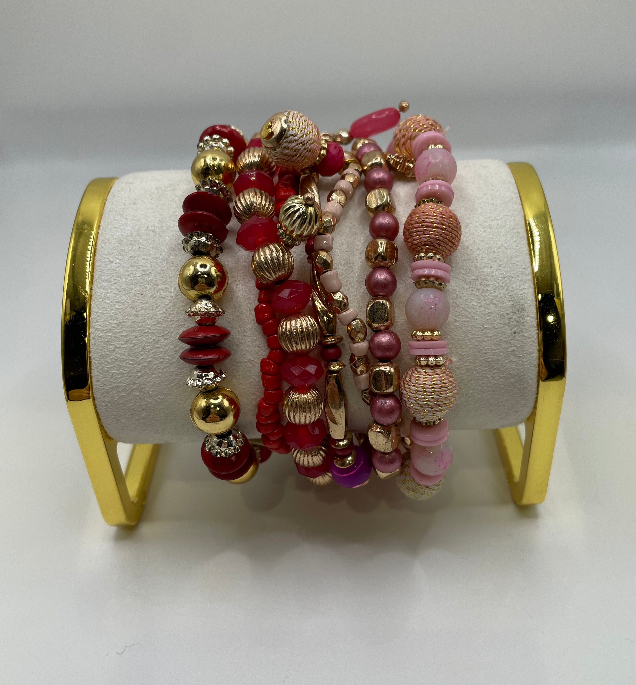 Pink & Gold Beaded Bracelet Set-Bracelets-Anna Kaytes Boutique-Anna Kaytes Boutique, Women's Fashion Boutique in Grinnell, Iowa