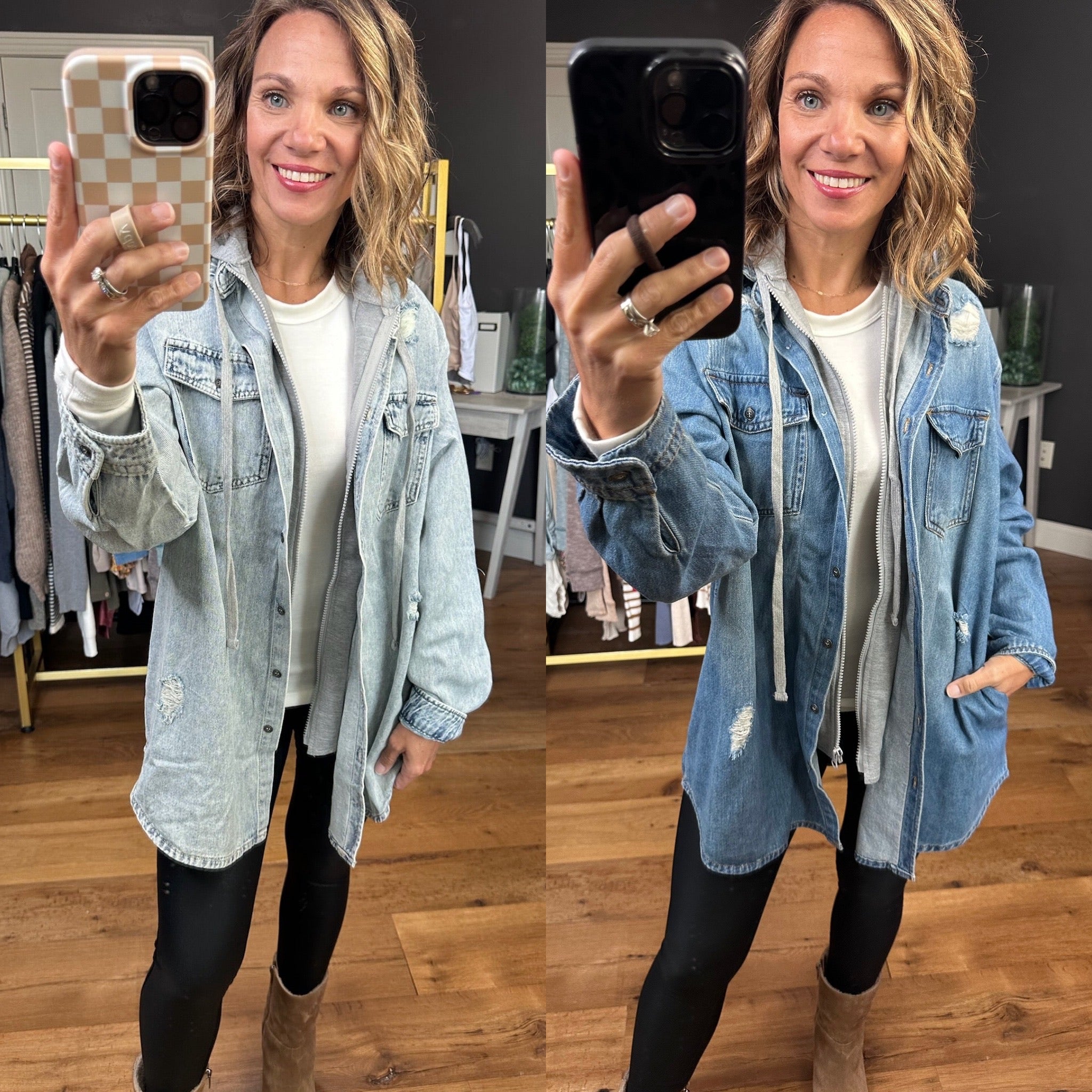 Do It All Denim Hoodie Jacket - Multiple Options-Jackets-Risen RDJ1128-Anna Kaytes Boutique, Women's Fashion Boutique in Grinnell, Iowa