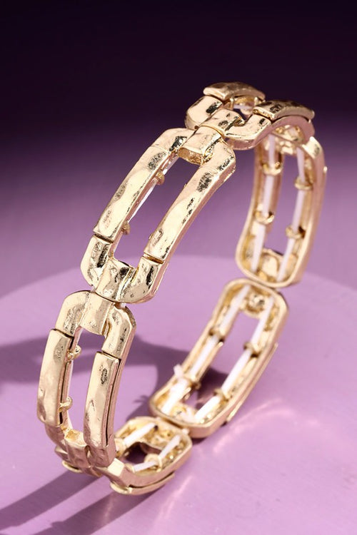 Hammered Metal Link Stretch Bracelet- Gold-Accessories-Urbanista B01QB2367-Anna Kaytes Boutique, Women's Fashion Boutique in Grinnell, Iowa