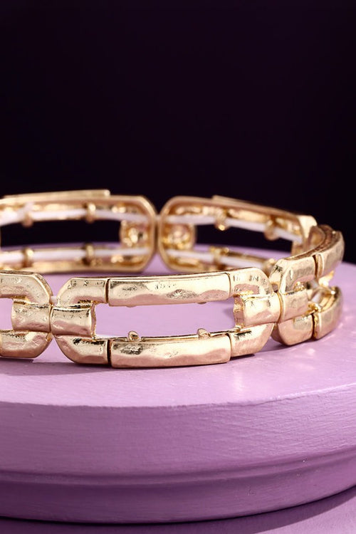 Hammered Metal Link Stretch Bracelet- Gold-Accessories-Urbanista B01QB2367-Anna Kaytes Boutique, Women's Fashion Boutique in Grinnell, Iowa