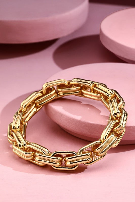 Chunky Chain Link Stretch Bracelet- Gold-Bracelets-Urbanista B01QB2348-Anna Kaytes Boutique, Women's Fashion Boutique in Grinnell, Iowa