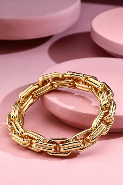 Chunky Chain Link Stretch Bracelet- Gold