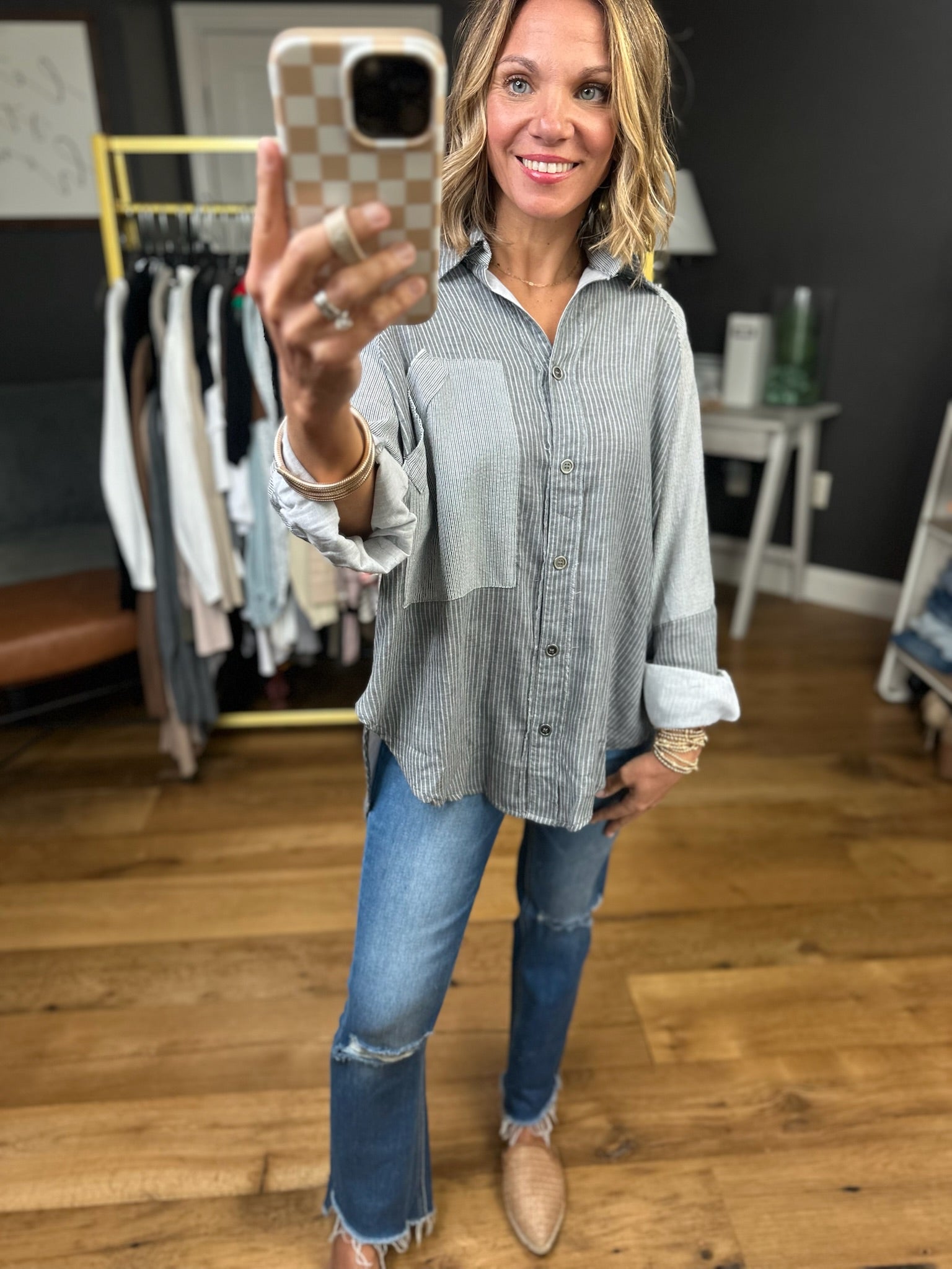 Around The World Contrasting Button-Down Top - Black-Aemi & Co-Anna Kaytes Boutique, Women's Fashion Boutique in Grinnell, Iowa