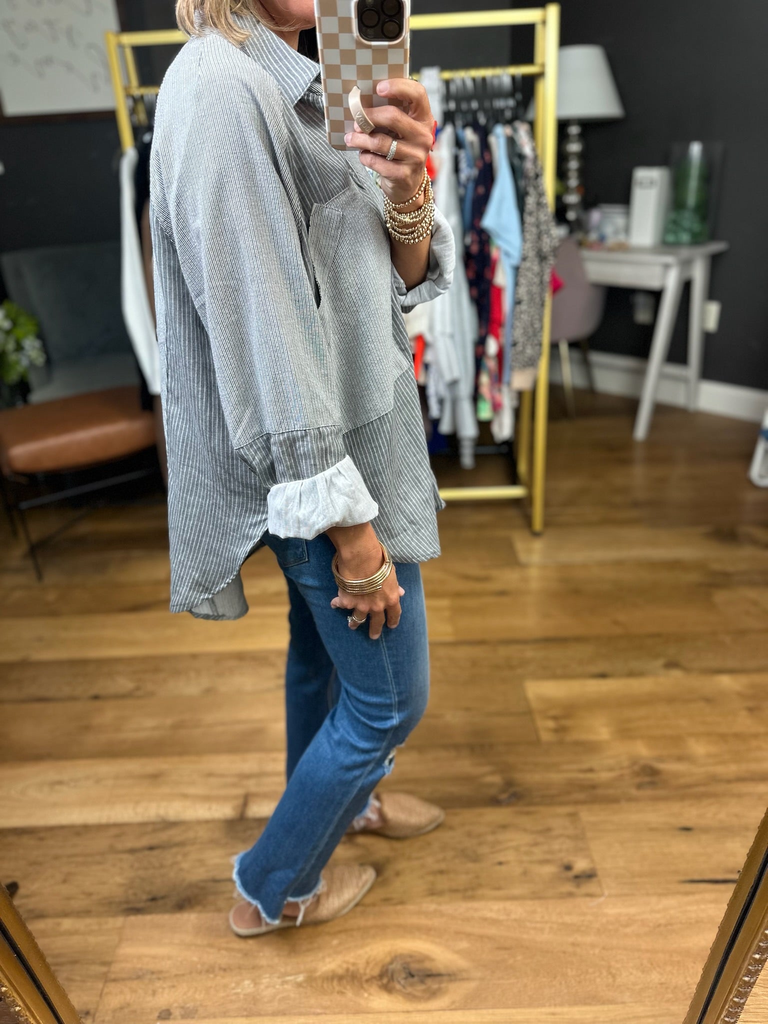 Around The World Contrasting Button-Down Top - Black-Aemi & Co-Anna Kaytes Boutique, Women's Fashion Boutique in Grinnell, Iowa