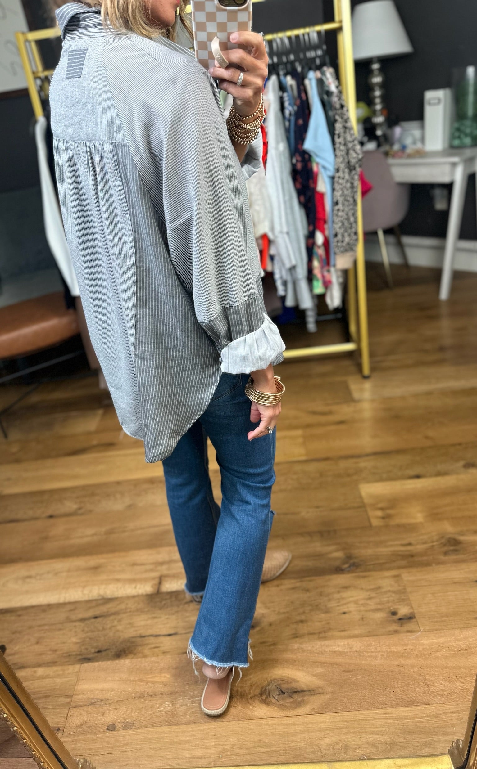 Around The World Contrasting Button-Down Top - Black-Aemi & Co-Anna Kaytes Boutique, Women's Fashion Boutique in Grinnell, Iowa