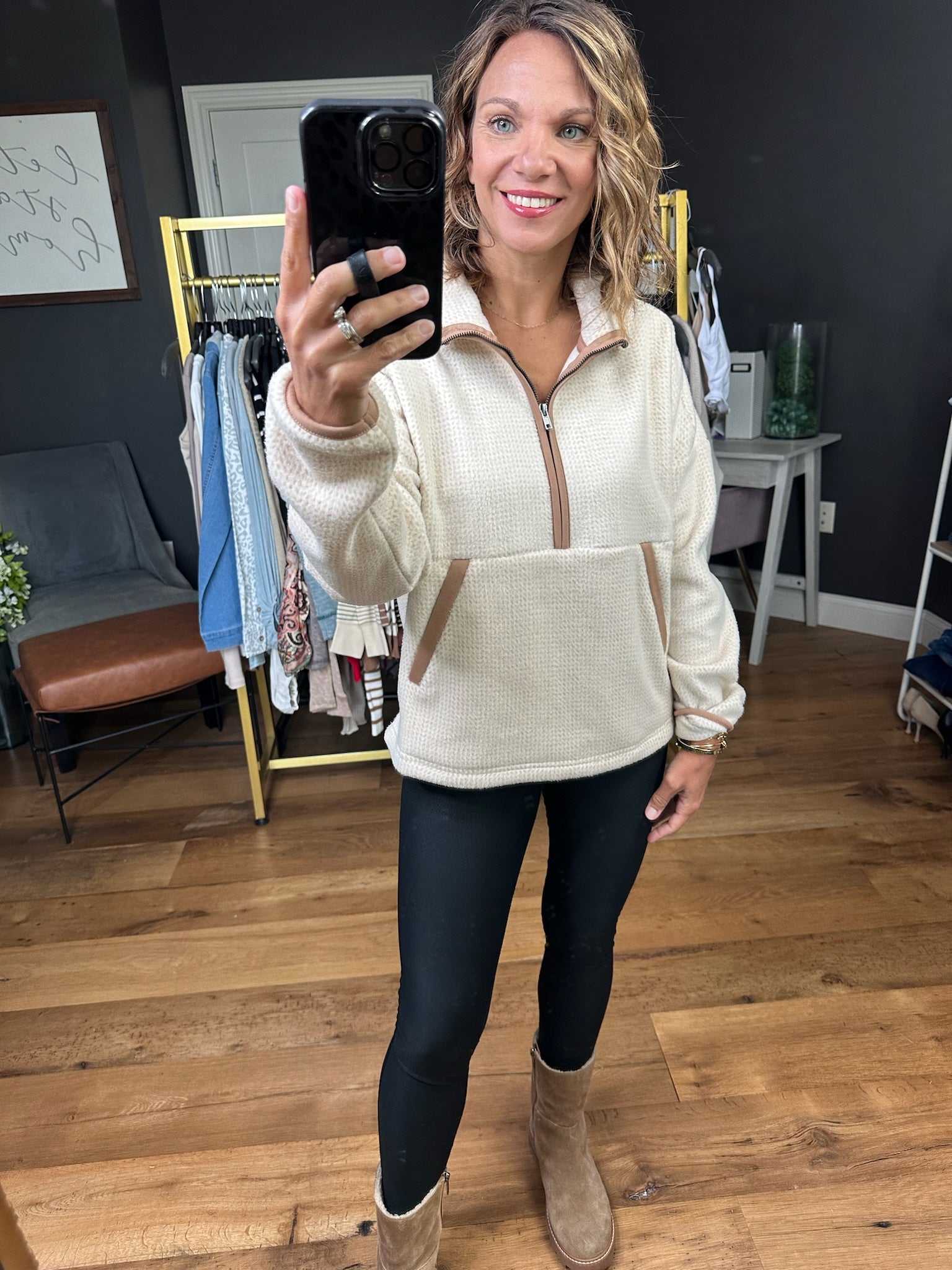 Sum Up the Day 1/2 Zip Jacket - Warm Taupe-Thread & Supply-Anna Kaytes Boutique, Women's Fashion Boutique in Grinnell, Iowa