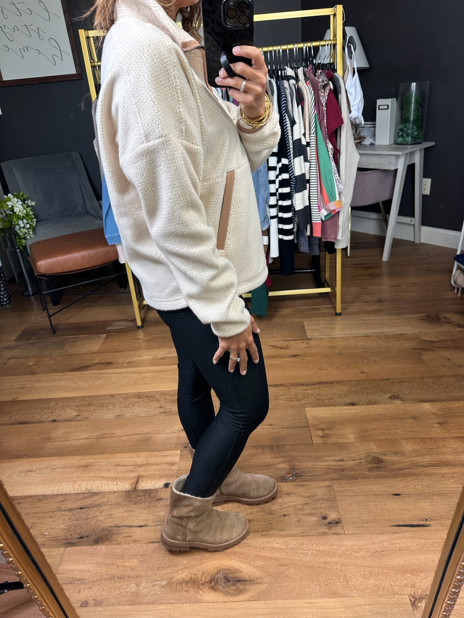 Sum Up the Day 1/2 Zip Jacket - Warm Taupe-Thread & Supply-Anna Kaytes Boutique, Women's Fashion Boutique in Grinnell, Iowa