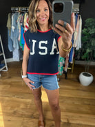 USA Vintage Knit Top-Short Sleeves-Entro-Anna Kaytes Boutique, Women's Fashion Boutique in Grinnell, Iowa