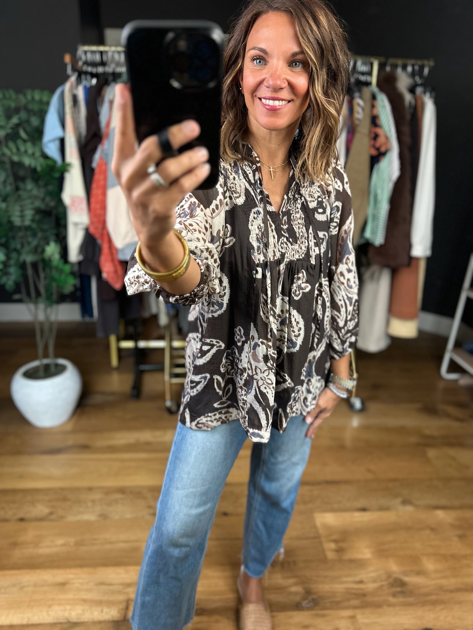 With Ease Patterned Top-Long Sleeves-Umgee-Anna Kaytes Boutique, Women's Fashion Boutique in Grinnell, Iowa
