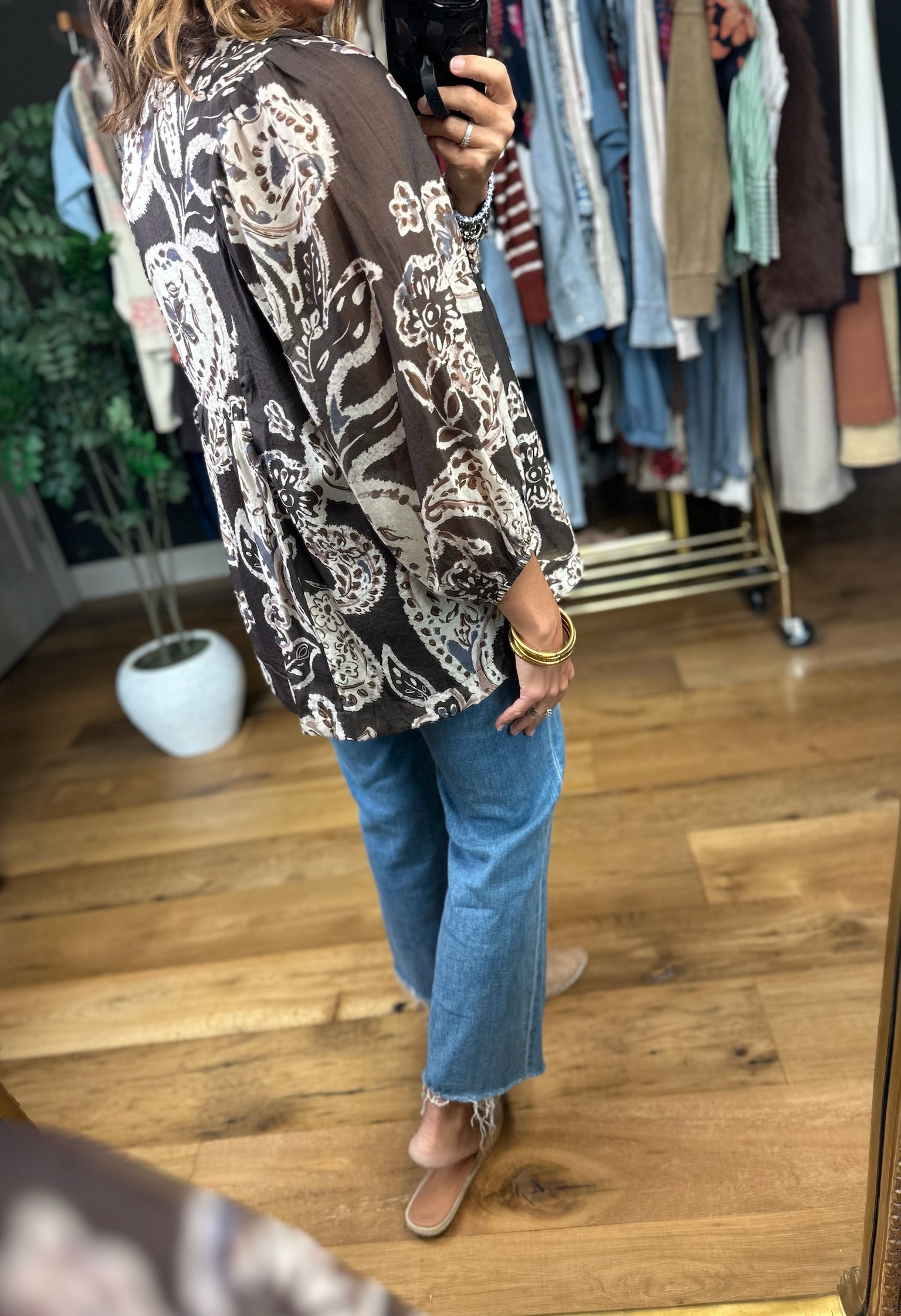 With Ease Patterned Top-Long Sleeves-Umgee-Anna Kaytes Boutique, Women's Fashion Boutique in Grinnell, Iowa