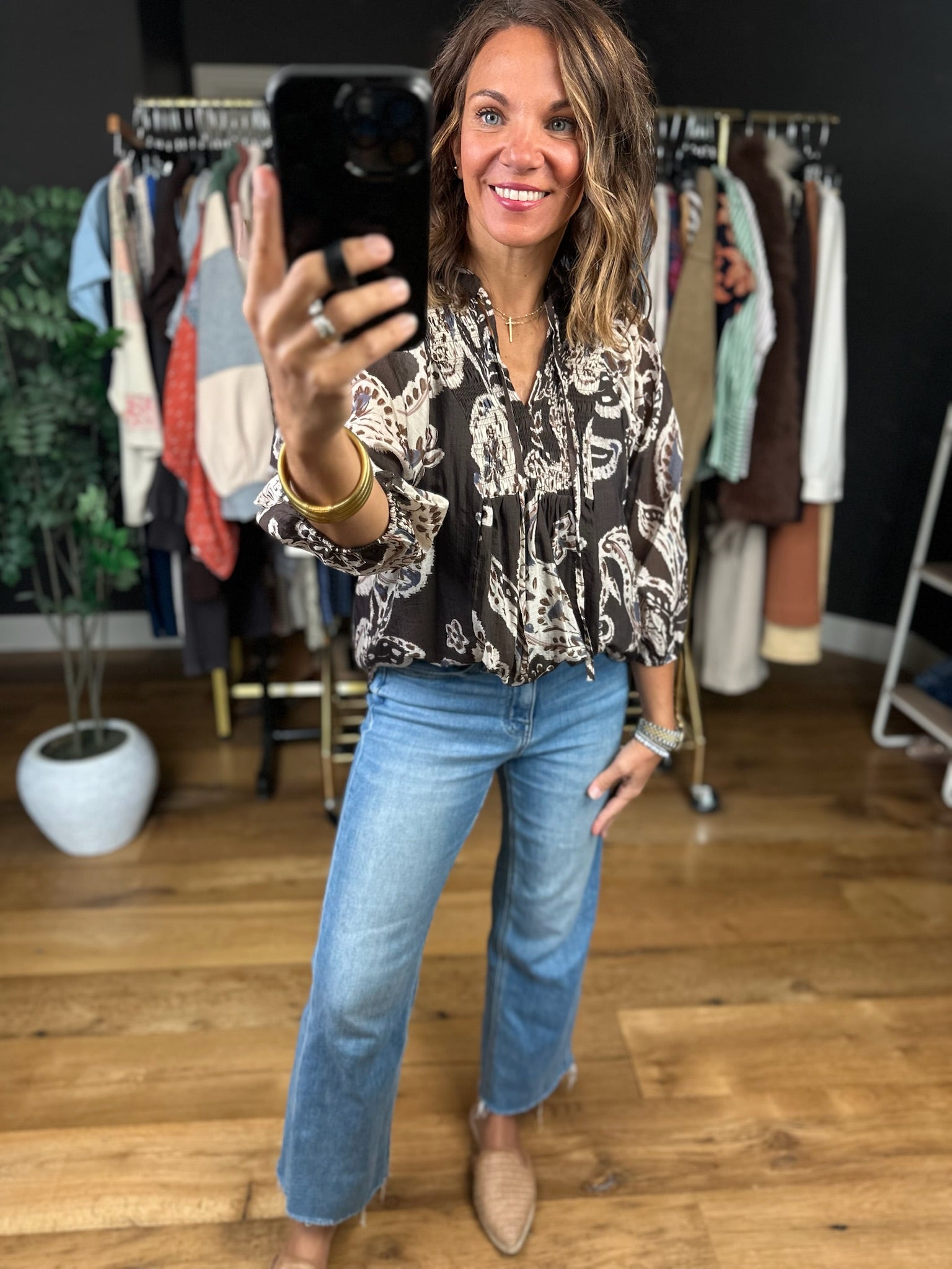 With Ease Patterned Top-Long Sleeves-Umgee-Anna Kaytes Boutique, Women's Fashion Boutique in Grinnell, Iowa