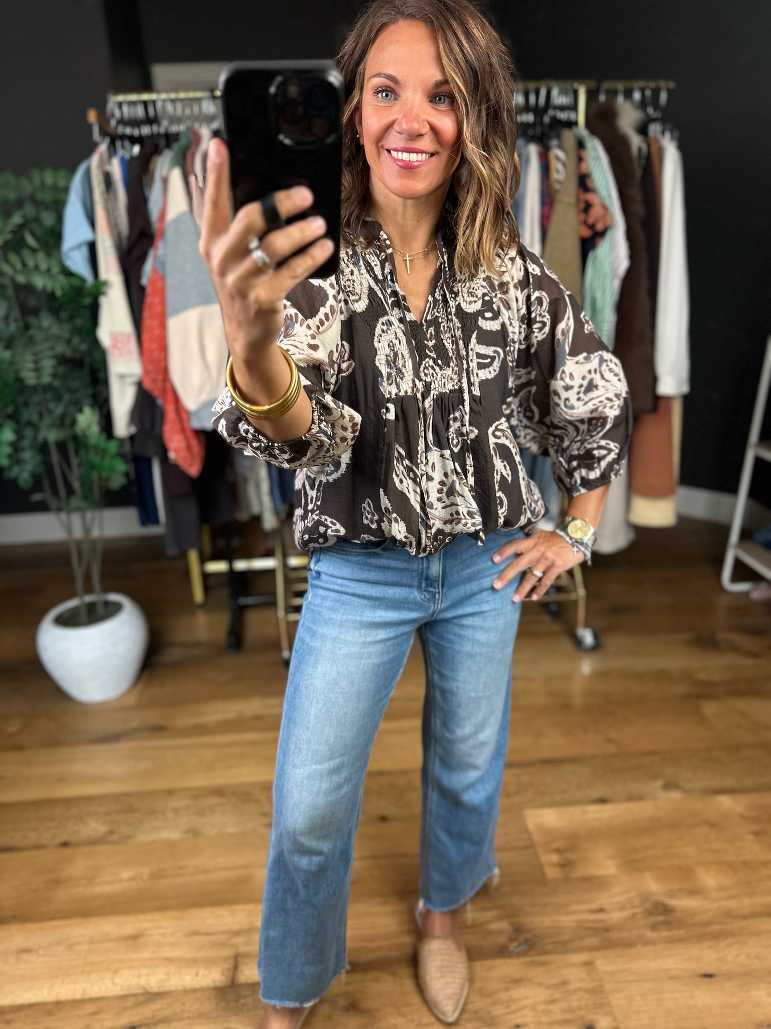 With Ease Patterned Top-Long Sleeves-Umgee-Anna Kaytes Boutique, Women's Fashion Boutique in Grinnell, Iowa