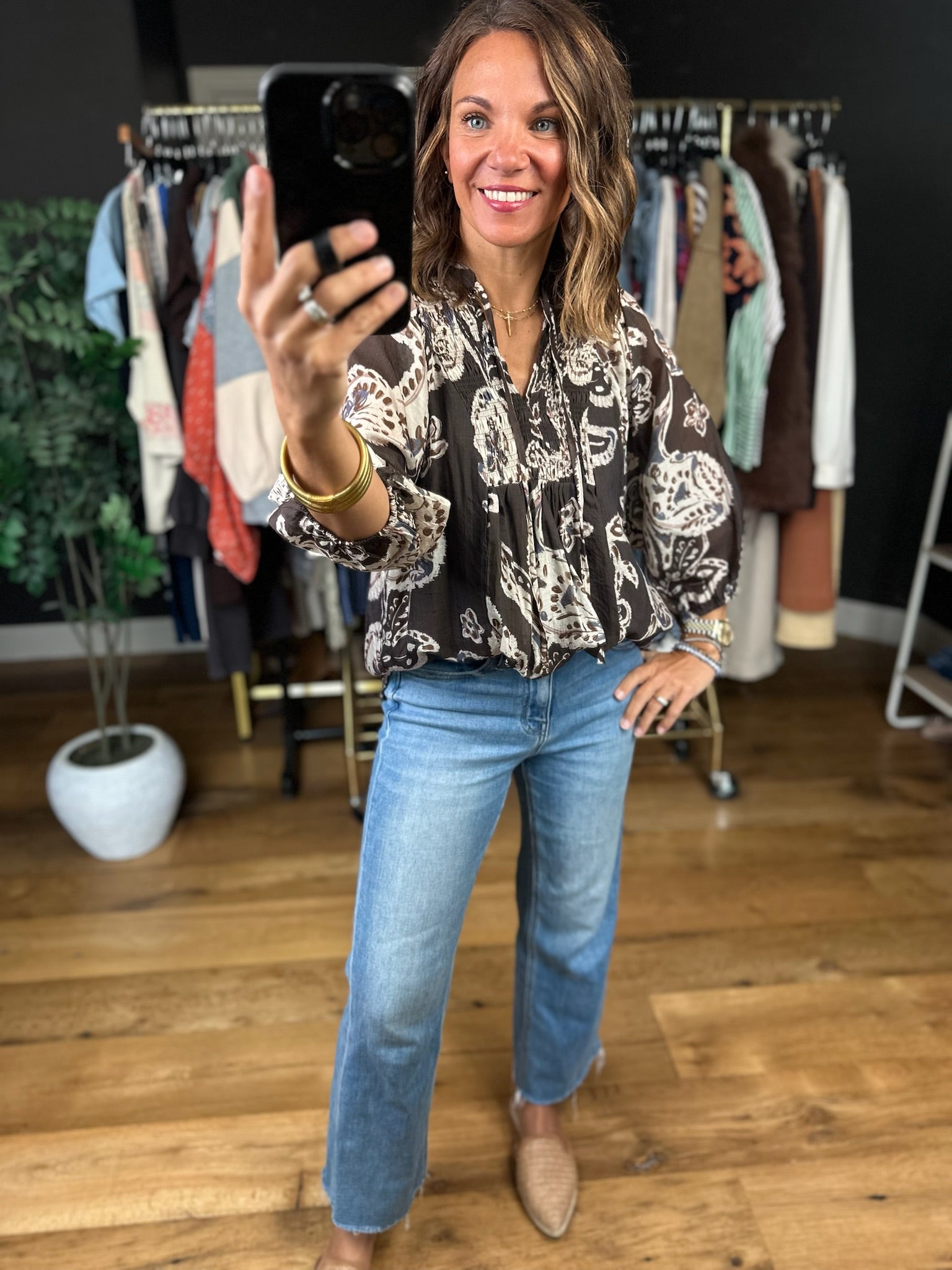 With Ease Patterned Top-Long Sleeves-Umgee-Anna Kaytes Boutique, Women's Fashion Boutique in Grinnell, Iowa