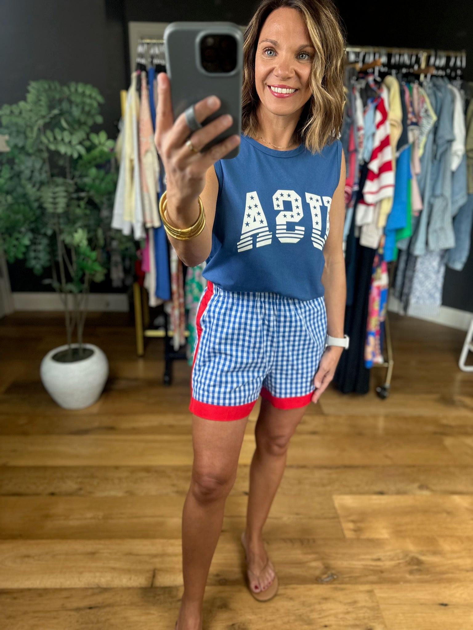 The Americana Plaid Shorts-Shorts-Entro-Anna Kaytes Boutique, Women's Fashion Boutique in Grinnell, Iowa