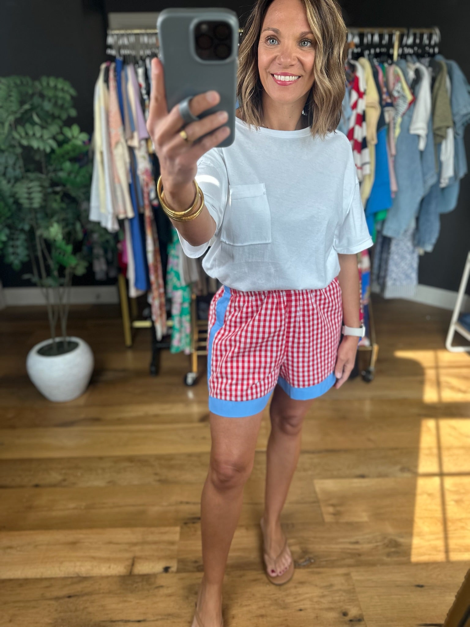The Americana Plaid Shorts-Shorts-Entro-Anna Kaytes Boutique, Women's Fashion Boutique in Grinnell, Iowa