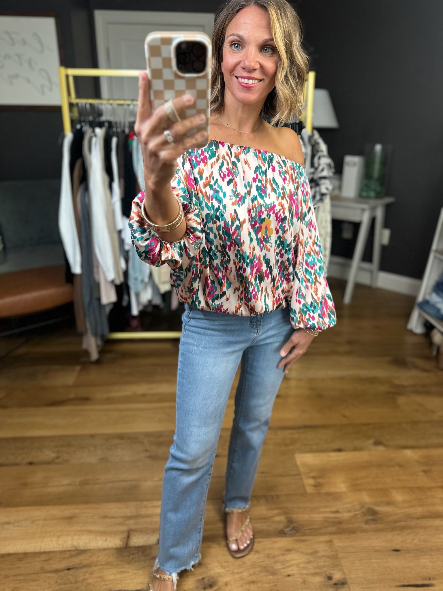 Sunset Cocktails Off-Shoulder Top-THML-Anna Kaytes Boutique, Women's Fashion Boutique in Grinnell, Iowa
