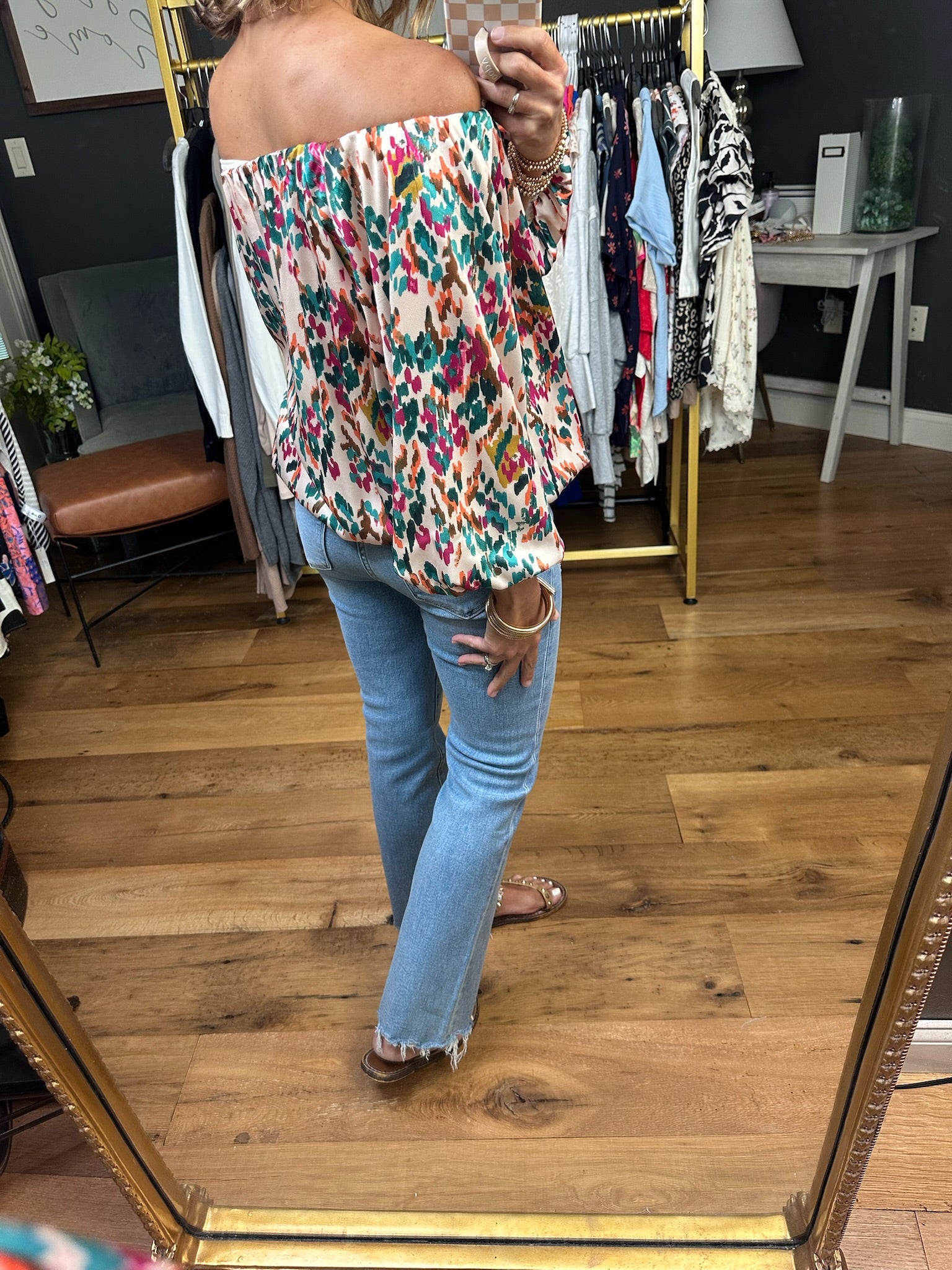 Sunset Cocktails Off-Shoulder Top-THML-Anna Kaytes Boutique, Women's Fashion Boutique in Grinnell, Iowa