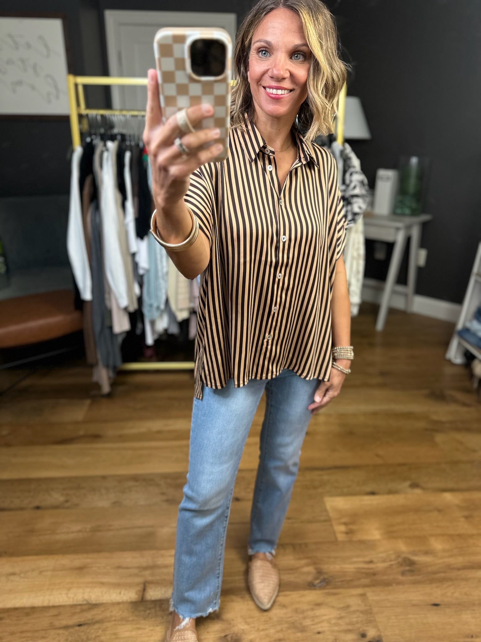 Golden Hour Striped Button-Down Top - Coco-Eesome-Anna Kaytes Boutique, Women's Fashion Boutique in Grinnell, Iowa