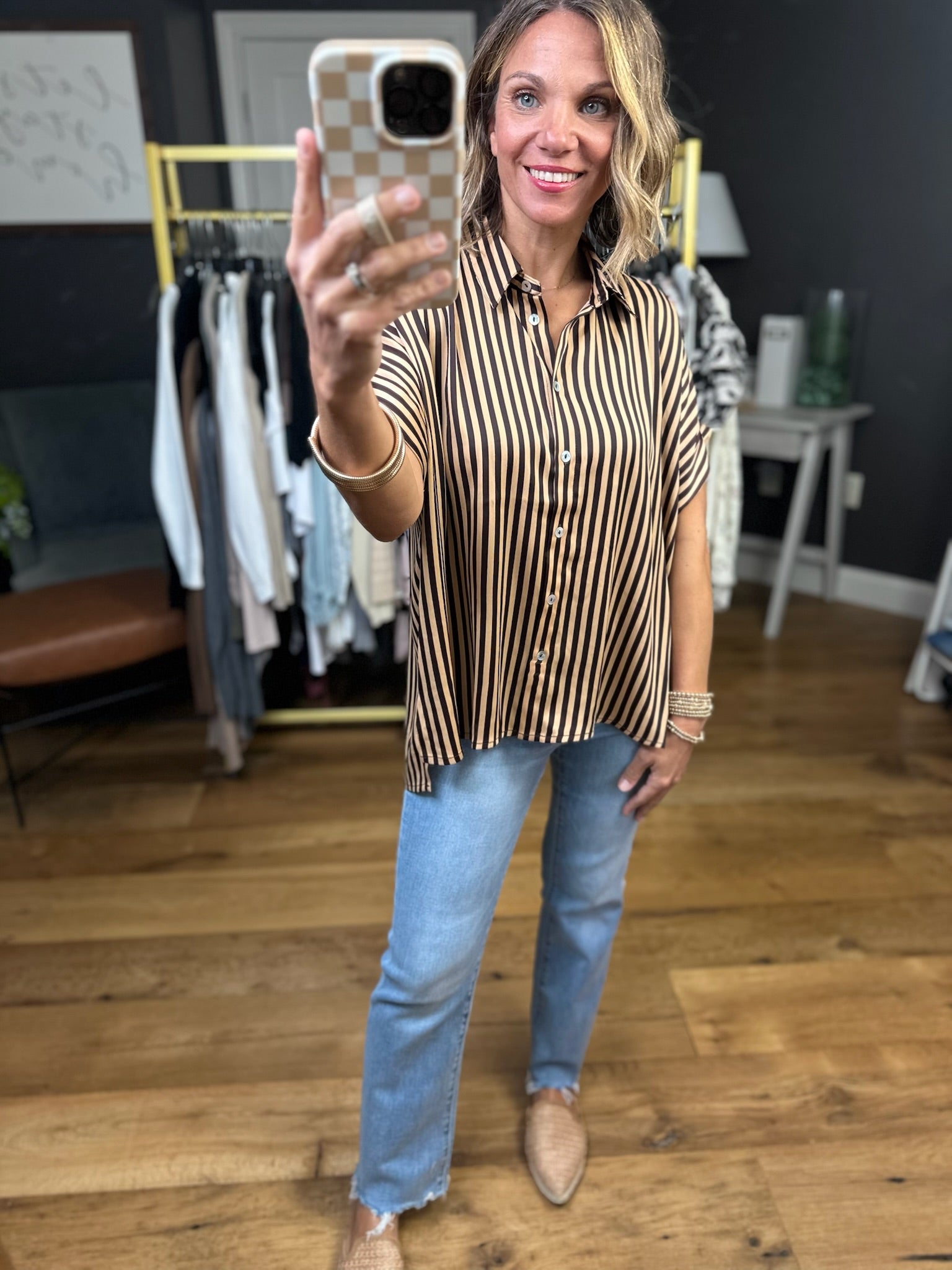 Golden Hour Striped Button-Down Top - Coco-Eesome-Anna Kaytes Boutique, Women's Fashion Boutique in Grinnell, Iowa