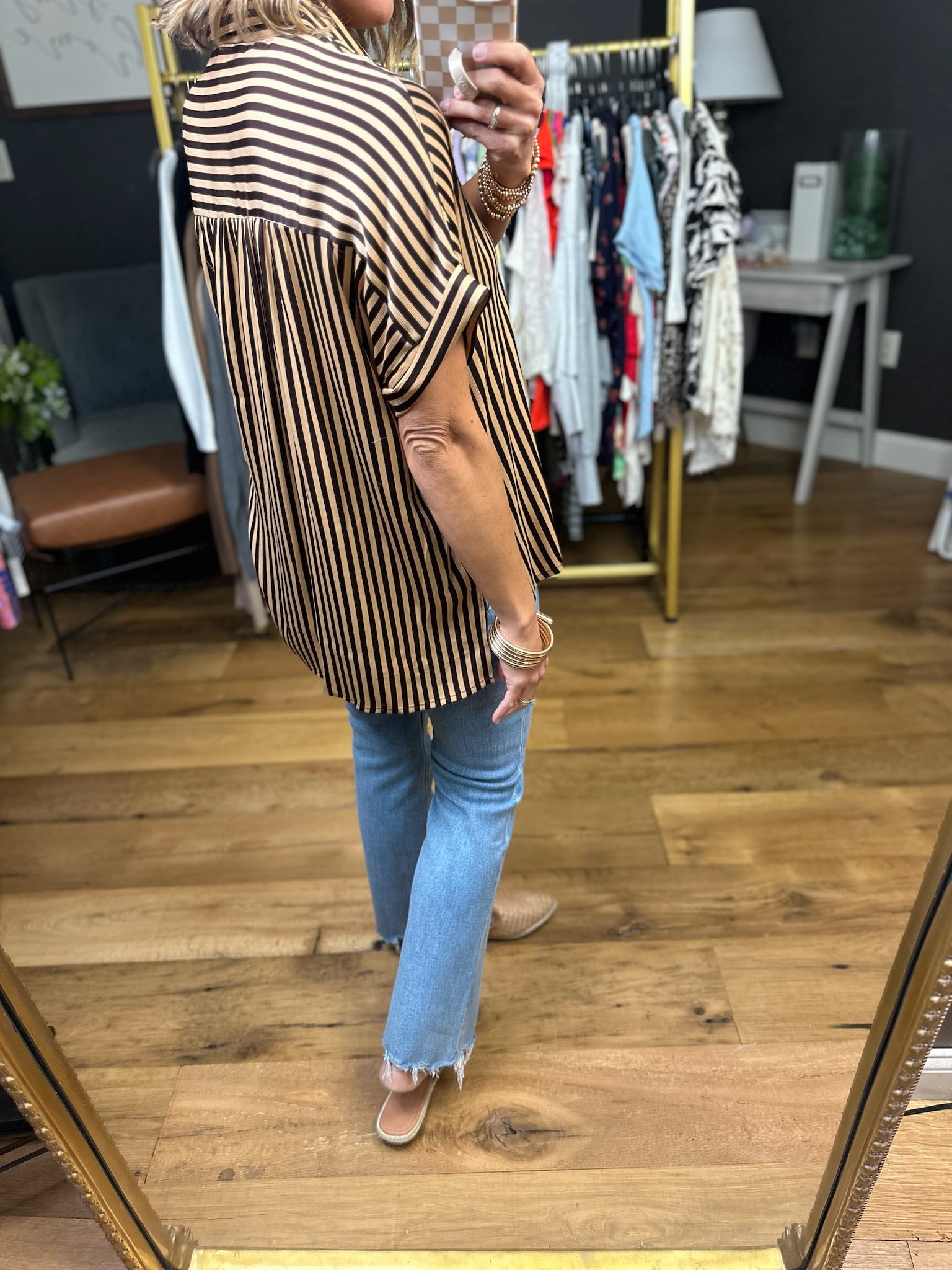 Golden Hour Striped Button-Down Top - Coco-Eesome-Anna Kaytes Boutique, Women's Fashion Boutique in Grinnell, Iowa