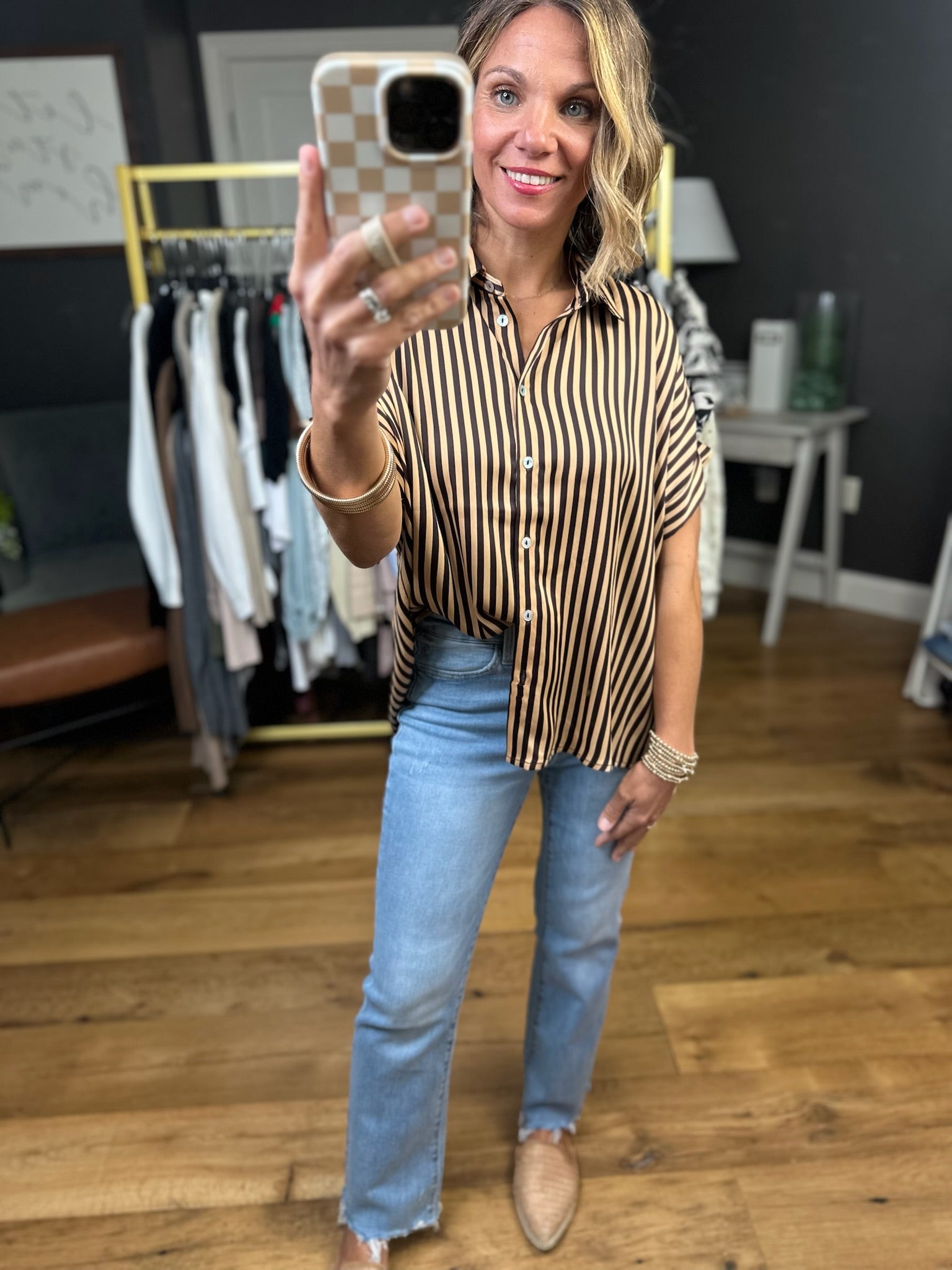 Golden Hour Striped Button-Down Top - Coco-Eesome-Anna Kaytes Boutique, Women's Fashion Boutique in Grinnell, Iowa