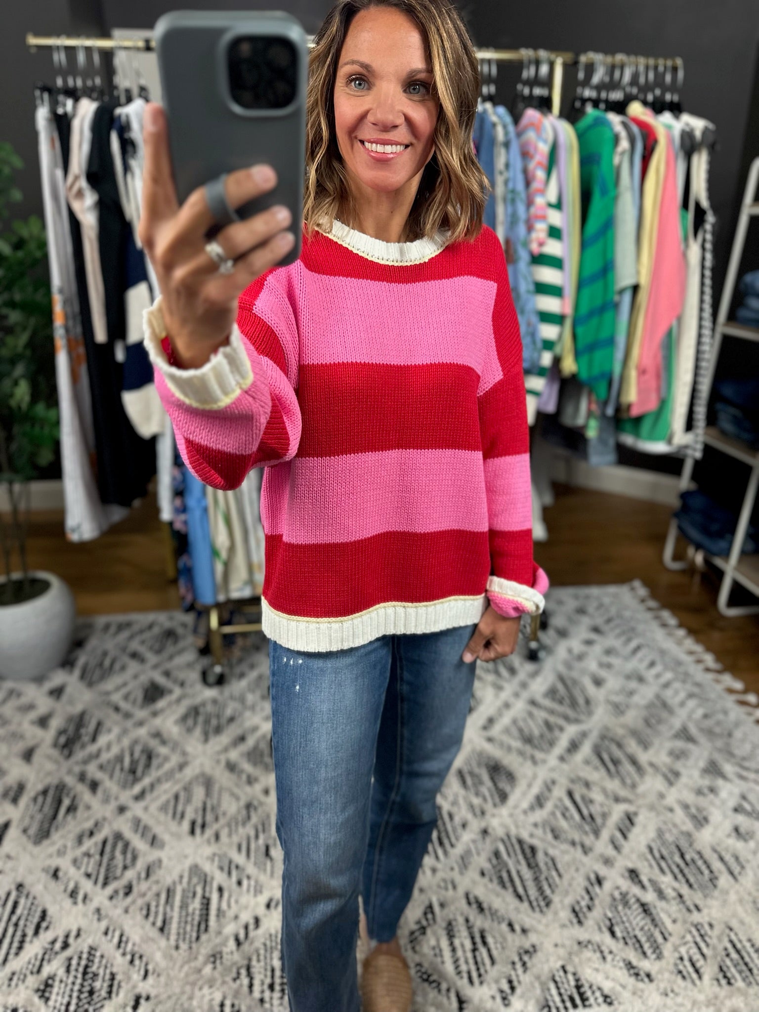Heart The Lover Striped Crew Sweater-Sweaters-Hem & Thread-Anna Kaytes Boutique, Women's Fashion Boutique in Grinnell, Iowa