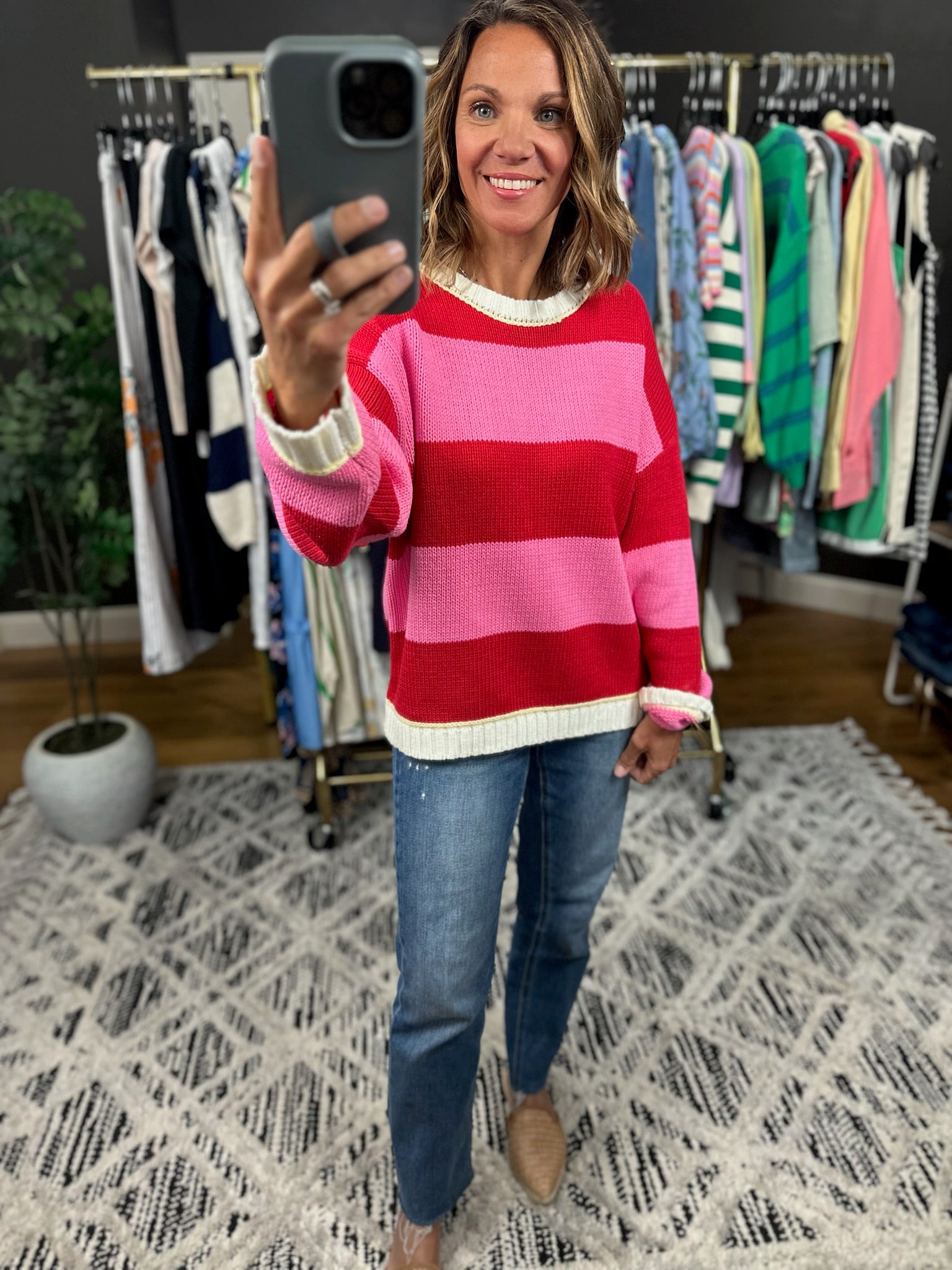 Heart The Lover Striped Crew Sweater-Sweaters-Hem & Thread-Anna Kaytes Boutique, Women's Fashion Boutique in Grinnell, Iowa