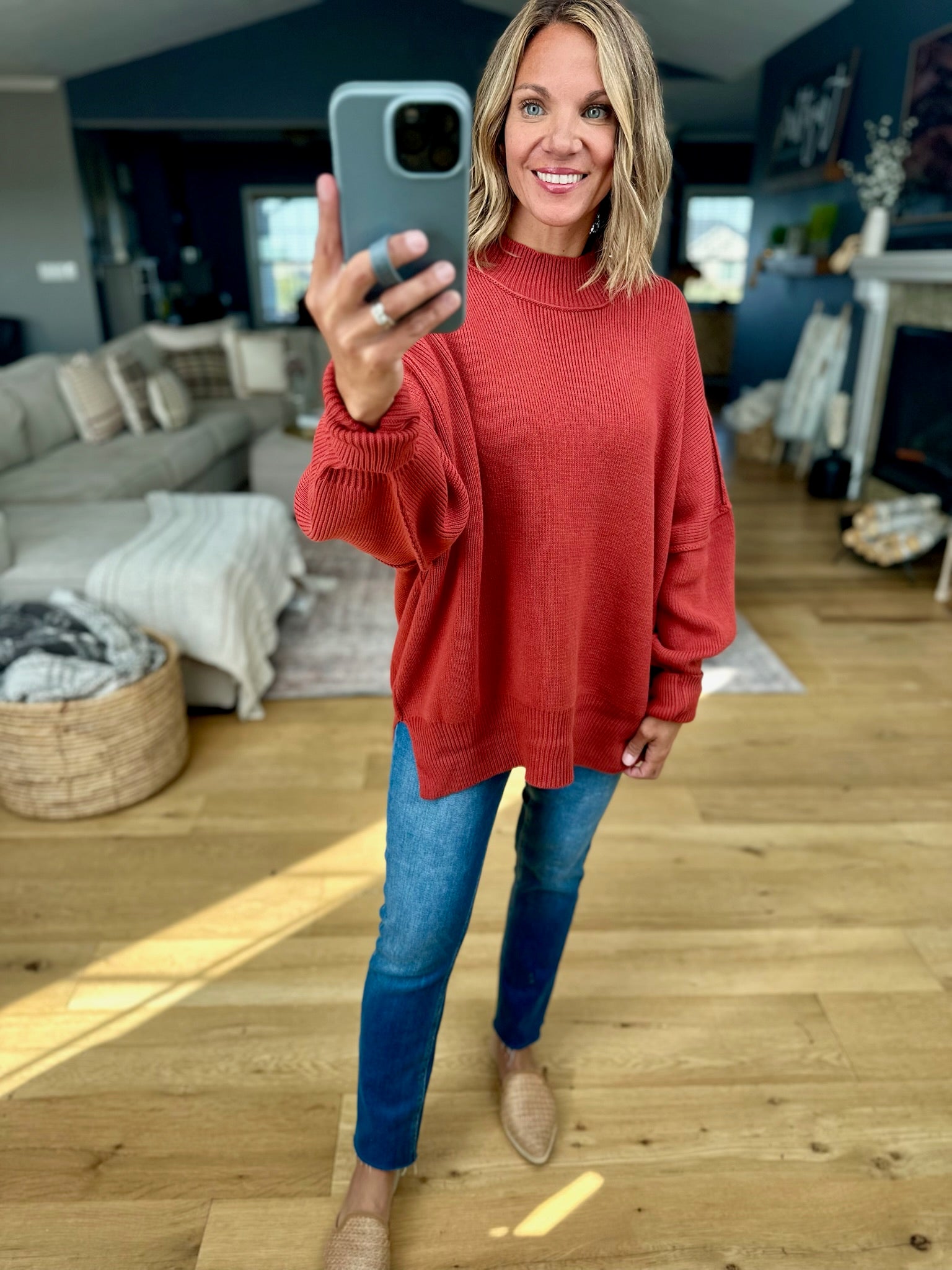 The Jaymes Mockneck Oversized Sweater-Sweaters-zenana-Anna Kaytes Boutique, Women's Fashion Boutique in Grinnell, Iowa