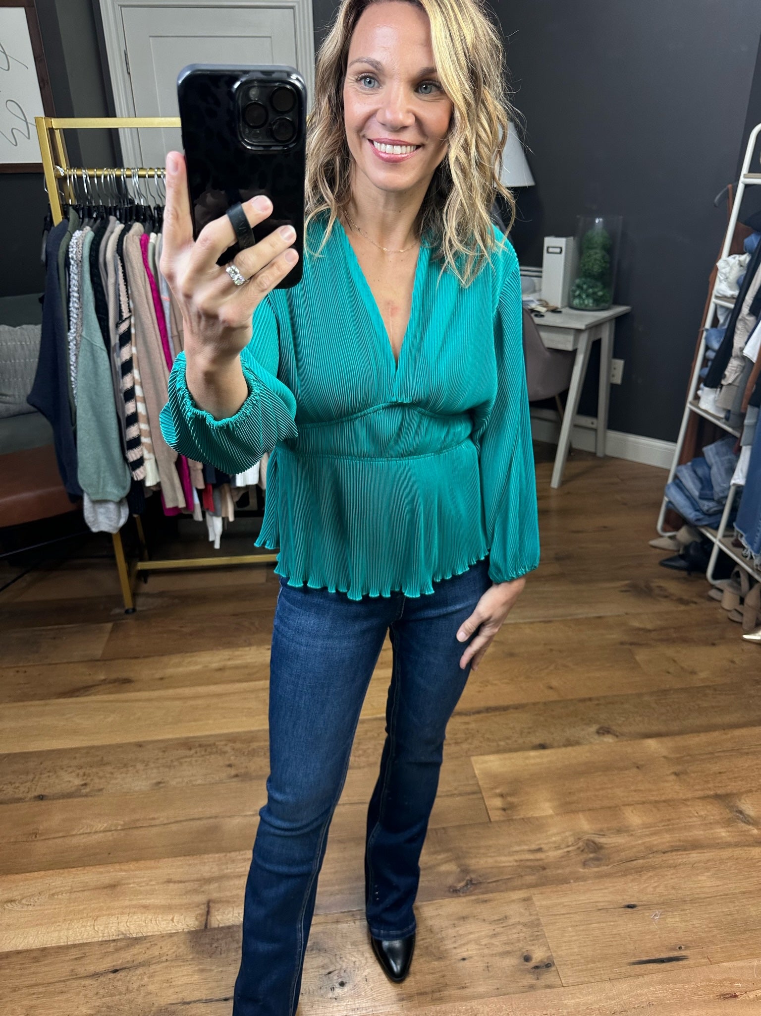 Come Along Textured Peplum V-Neck Top - Multiple Options-Long Sleeves-Wishlist WL23-7842-Anna Kaytes Boutique, Women's Fashion Boutique in Grinnell, Iowa