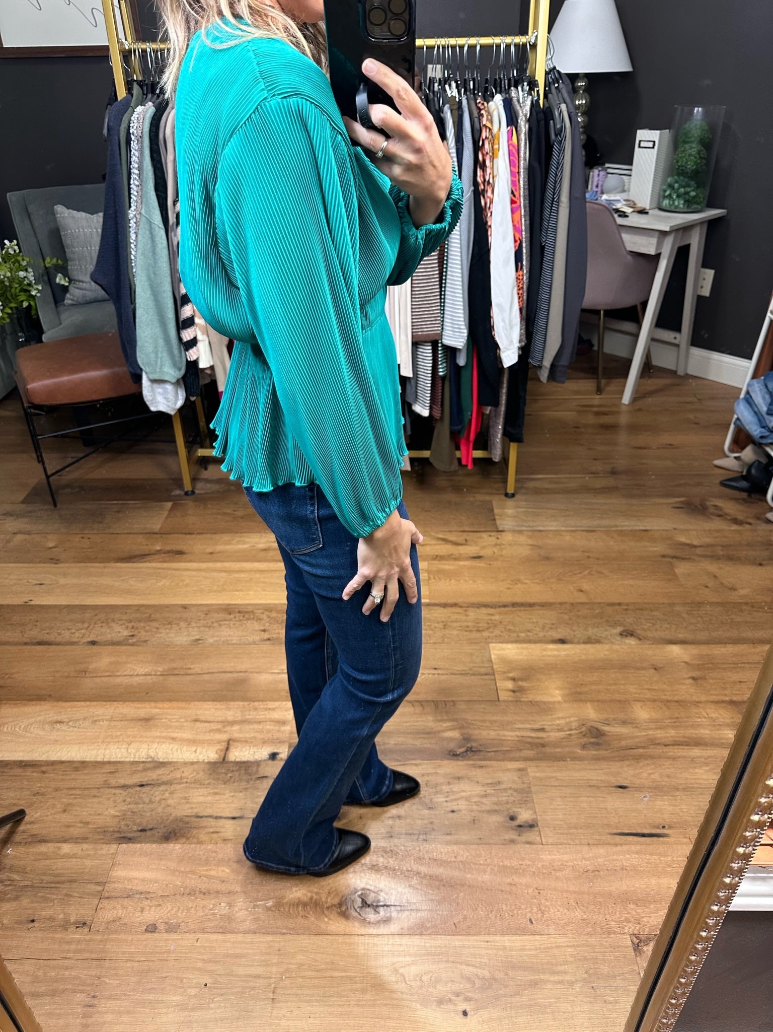 Come Along Textured Peplum V-Neck Top - Multiple Options-Long Sleeves-Wishlist WL23-7842-Anna Kaytes Boutique, Women's Fashion Boutique in Grinnell, Iowa