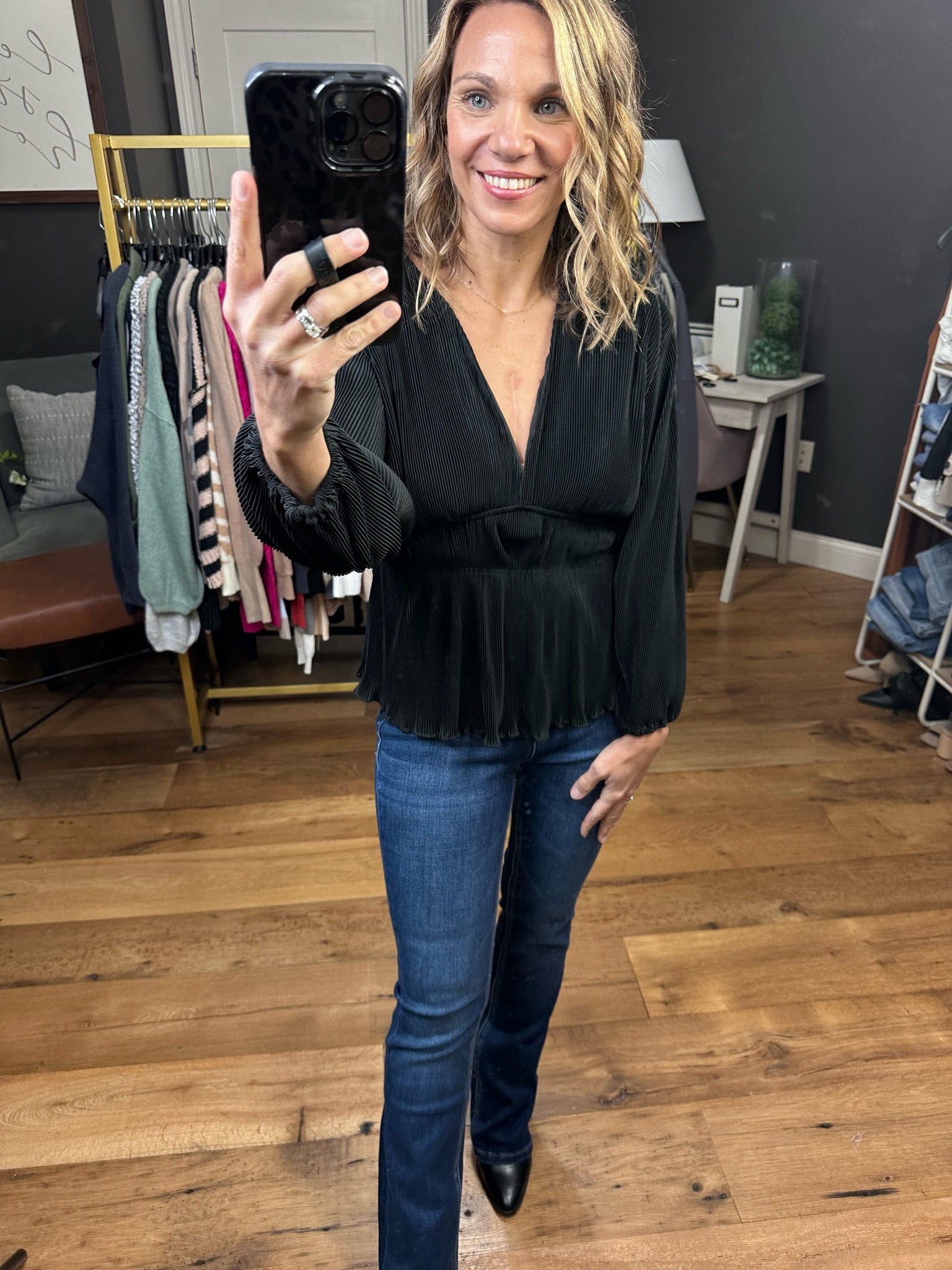 Come Along Textured Peplum V-Neck Top - Multiple Options-Long Sleeves-Wishlist WL23-7842-Anna Kaytes Boutique, Women's Fashion Boutique in Grinnell, Iowa