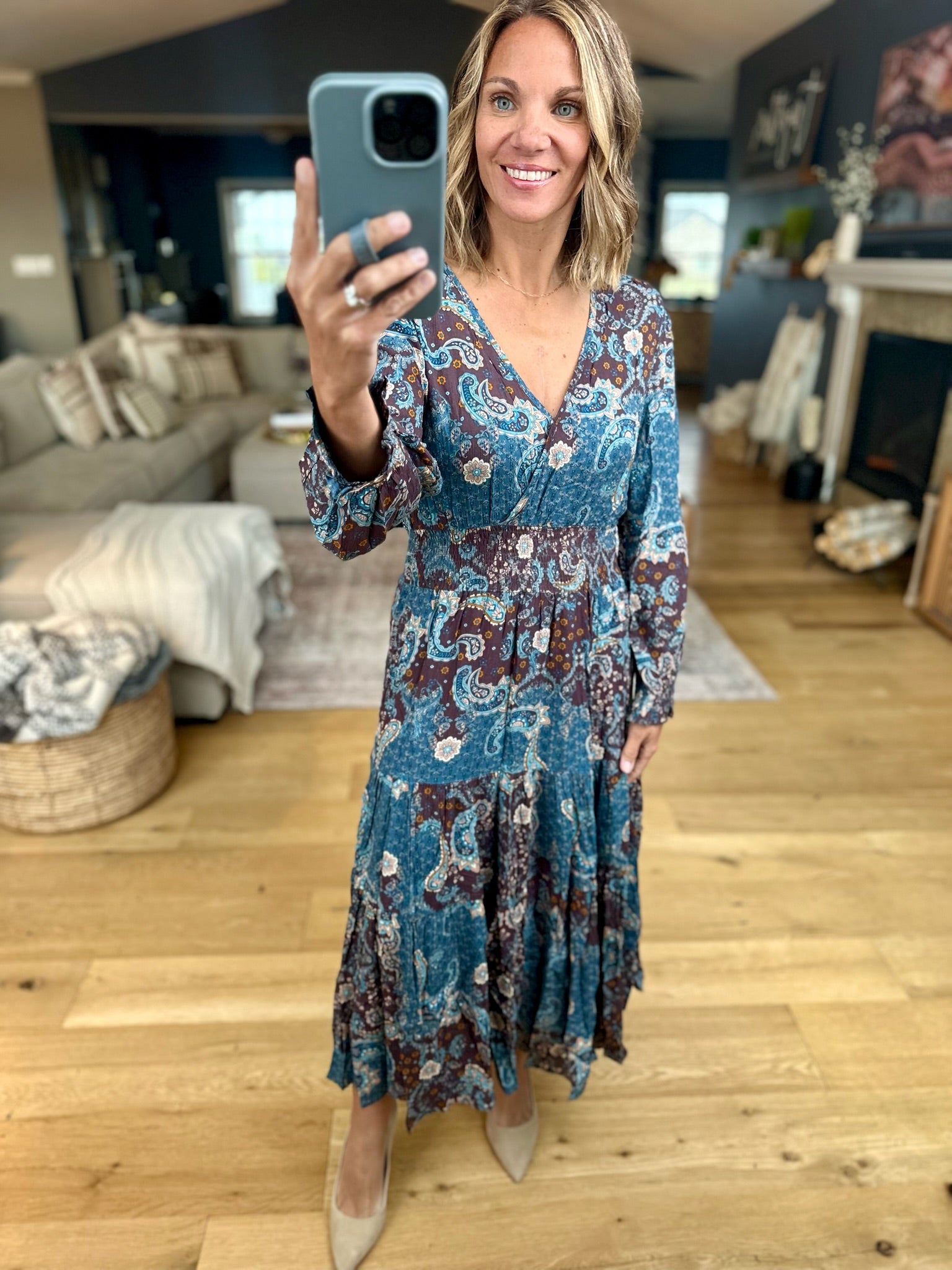 Enchanted Paisley V-Neck Dress-Dress Forum-Anna Kaytes Boutique, Women's Fashion Boutique in Grinnell, Iowa