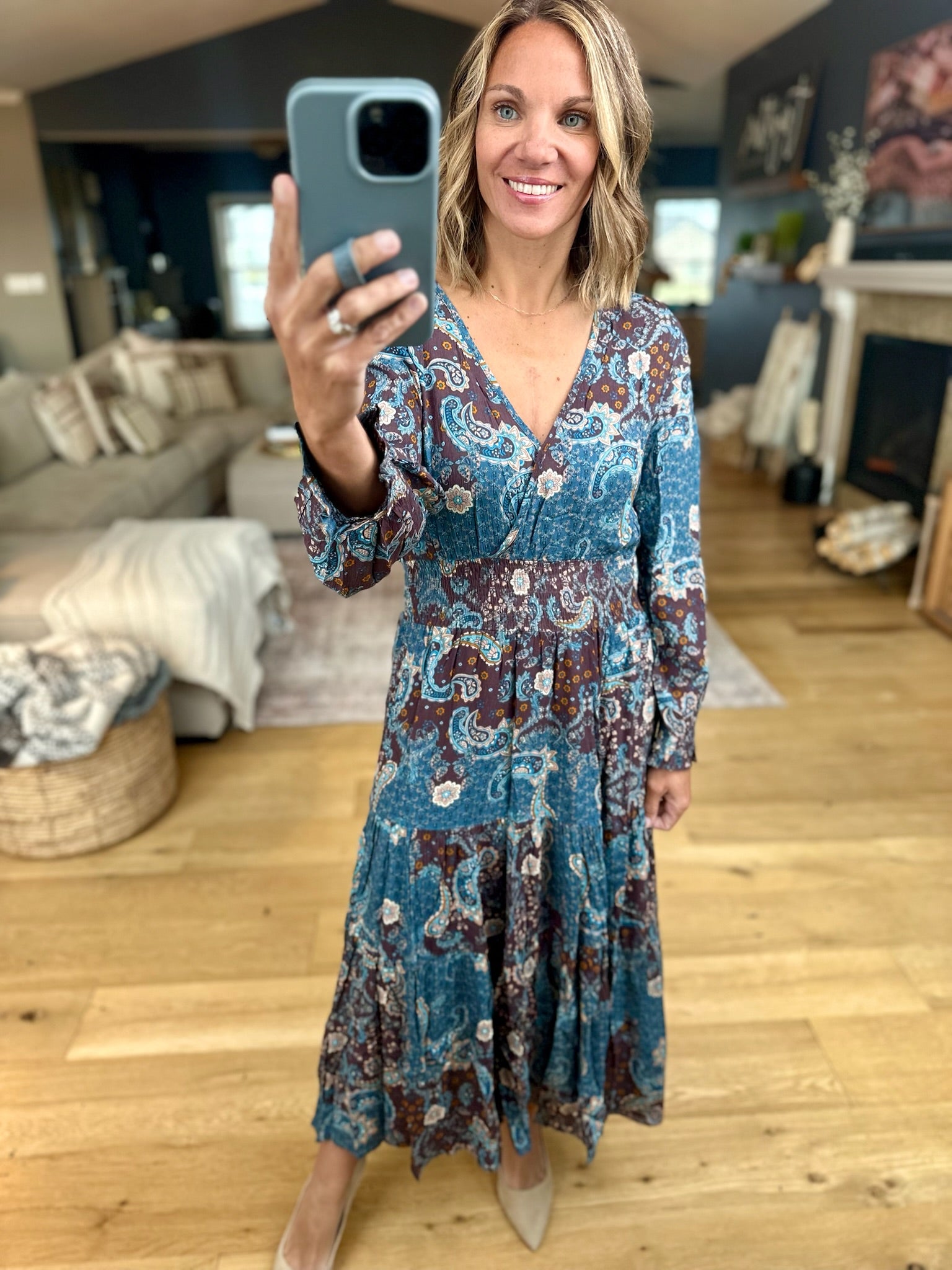 Enchanted Paisley V-Neck Dress-Dress Forum-Anna Kaytes Boutique, Women's Fashion Boutique in Grinnell, Iowa