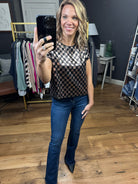 The New You Sequin Checkered Top - Gold/Black-Short Sleeves-BL64657w-Anna Kaytes Boutique, Women's Fashion Boutique in Grinnell, Iowa